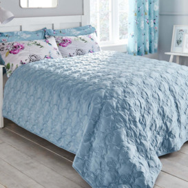 Heavenly Hummingbird Quilted Duck Egg Bedspread Duck Egg (Blue)