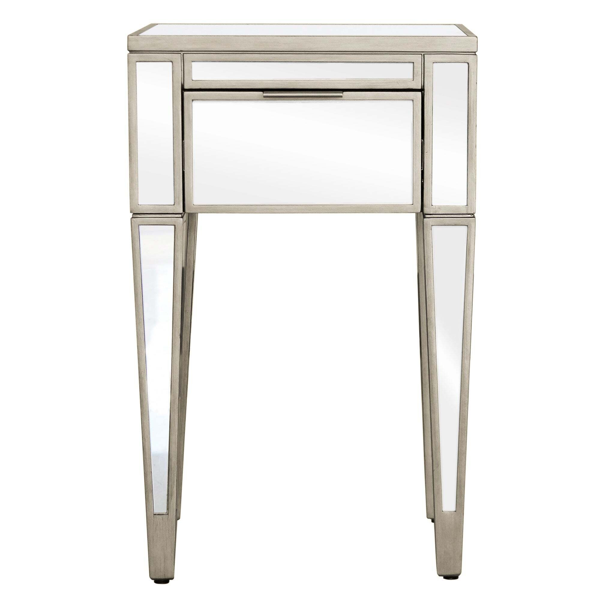Fitzgerald 1 Drawer Bedside Table, Mirrored Silver