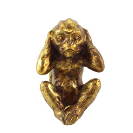 Hear No Evil Resin Monkey Ornament Gold