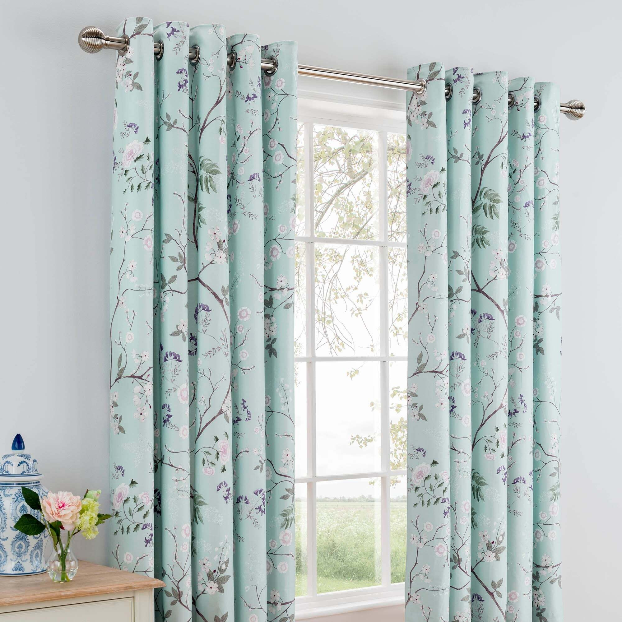 Dorma Maiya Duck Egg Blackout Eyelet Curtains Green/White