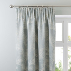 Feathers Duck Egg Pencil Pleat Curtains Blue and White
