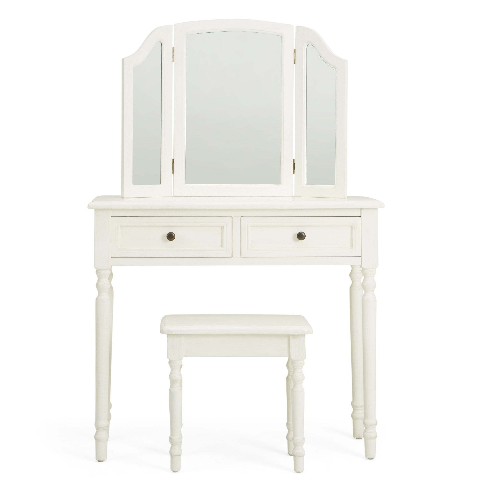 Lucy Cane 2 Drawer Dressing Table Set with Mirror White