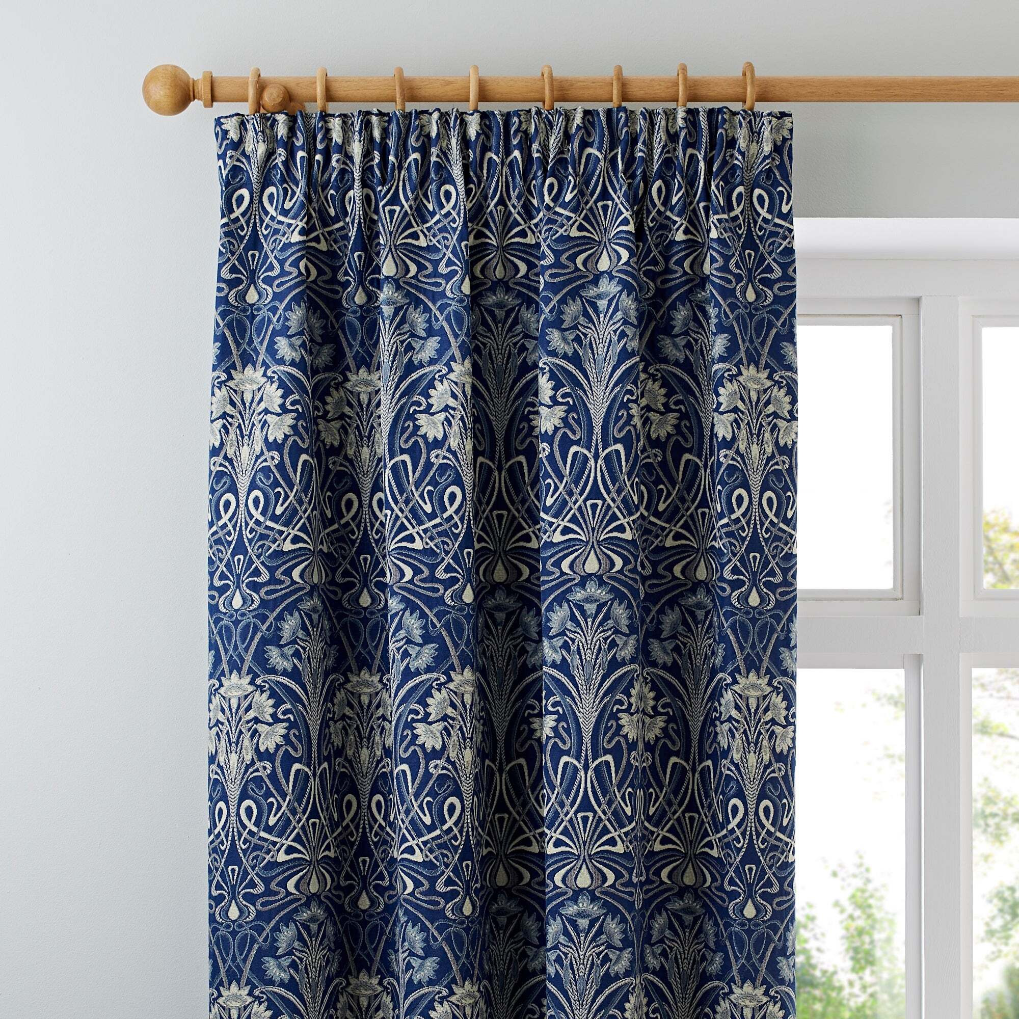 Lucetta Navy Pencil Pleat Curtains Navy Blue and Green