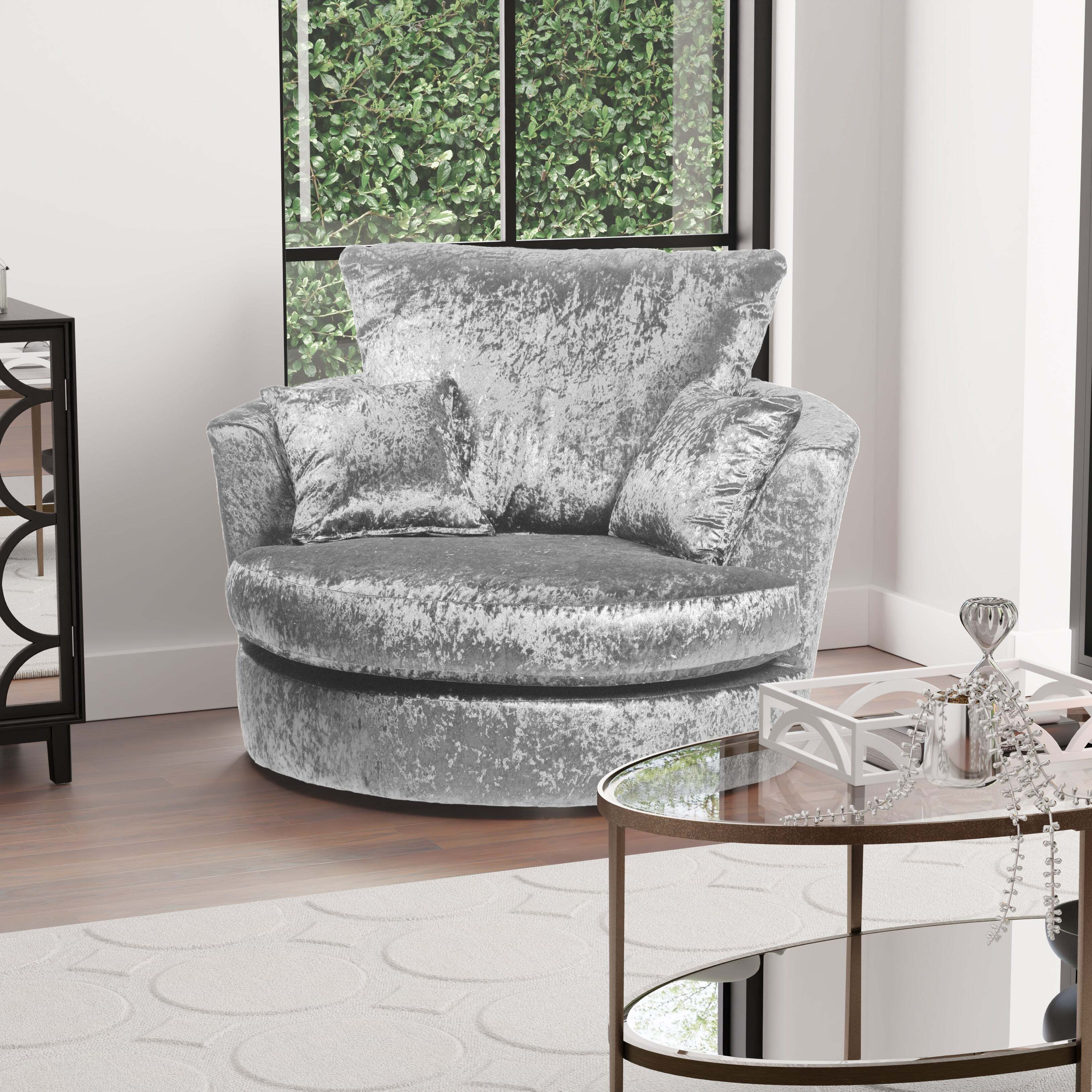 Blake Crushed Velvet Swivel Chair Silver