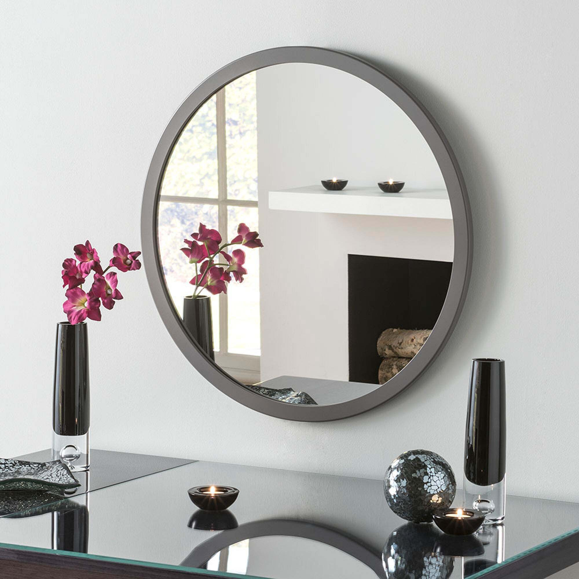 Yearn Classic Round Wall Mirror, Dark Grey Grey