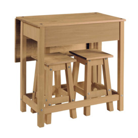 Corona Rectangular Drop Leaf Dining Table with 2 Chairs, Pine Natural
