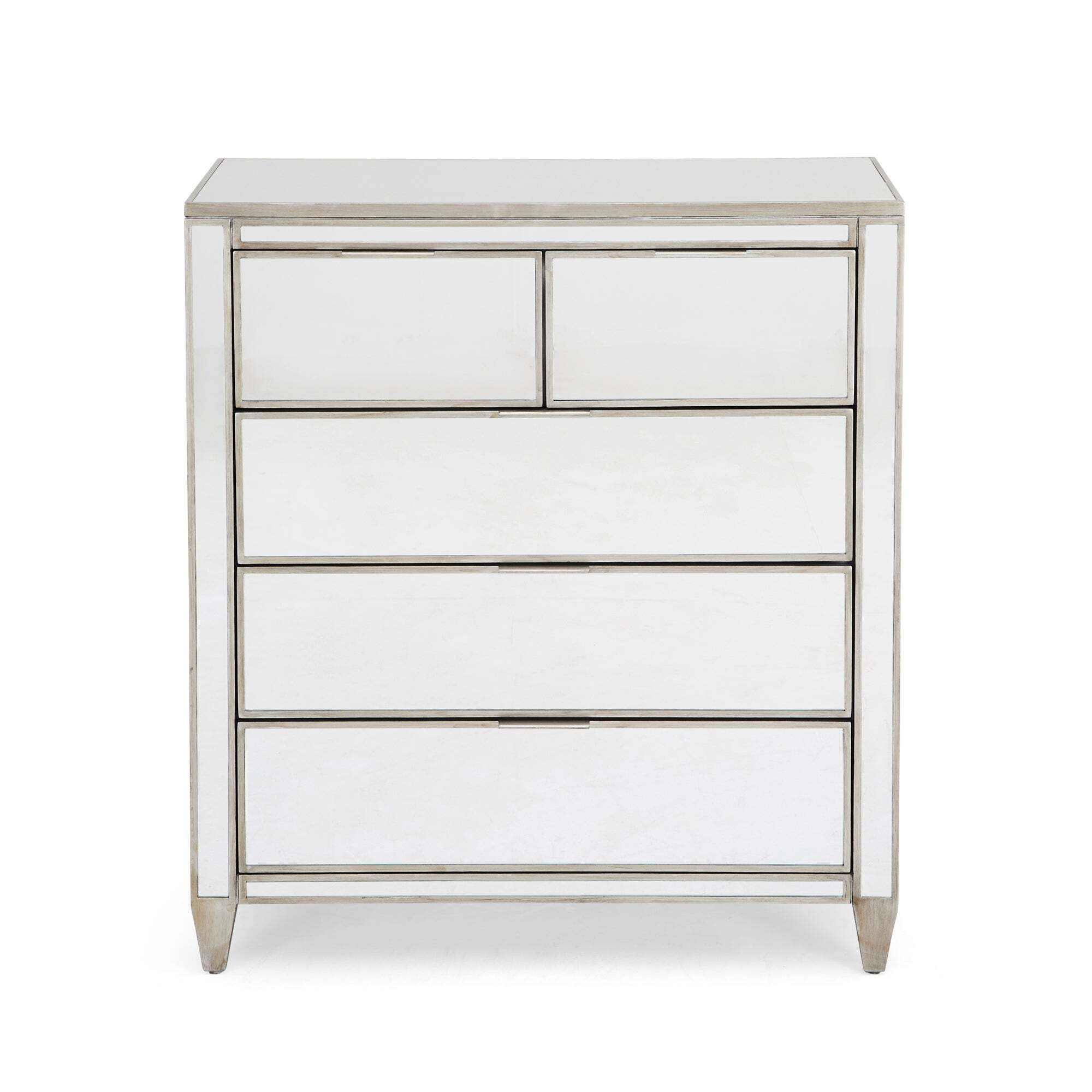 Fitzgerald 5 Drawer Chest, Mirrored Silver