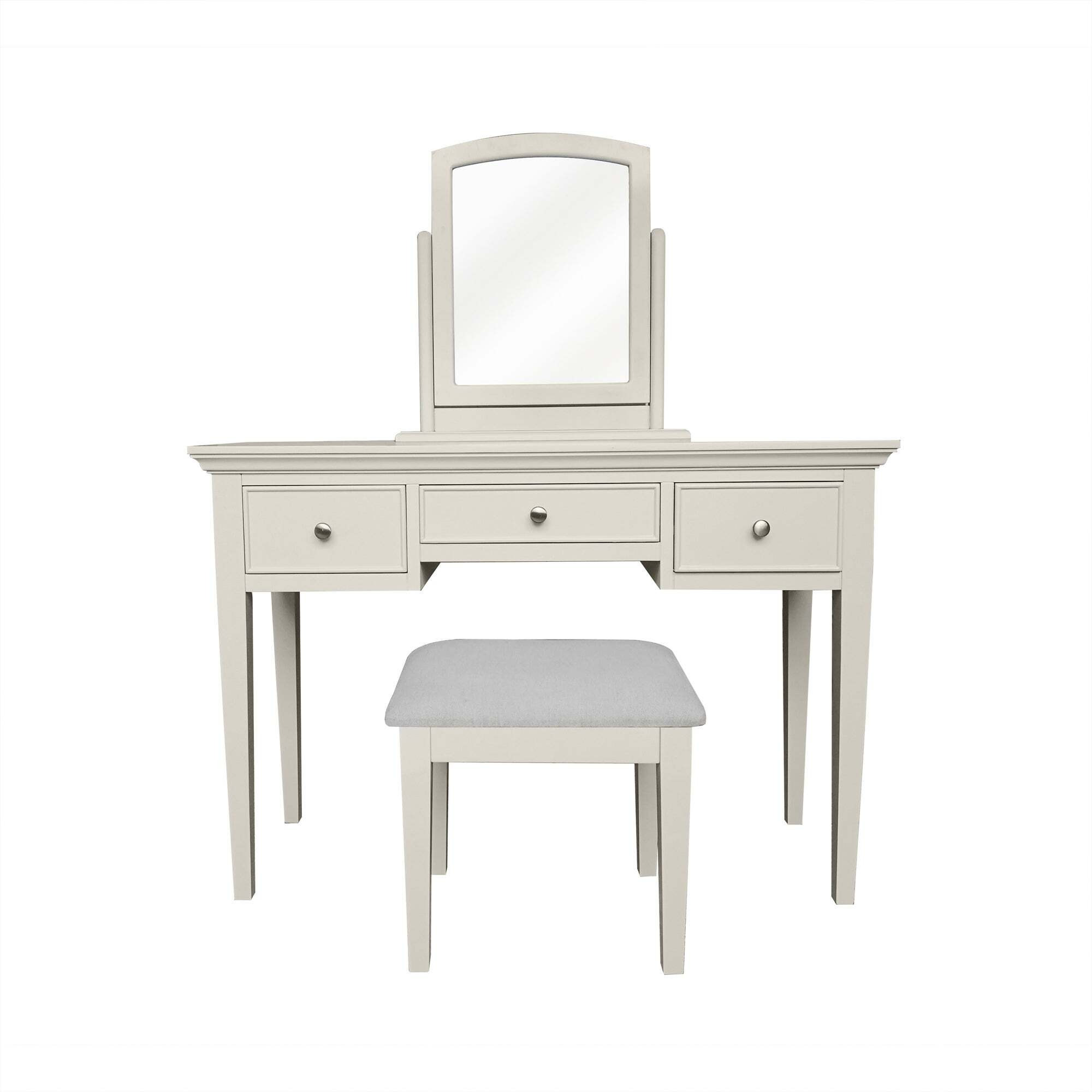 Charlotte 3 Drawer Dressing Table Set with Mirror, Ivory White