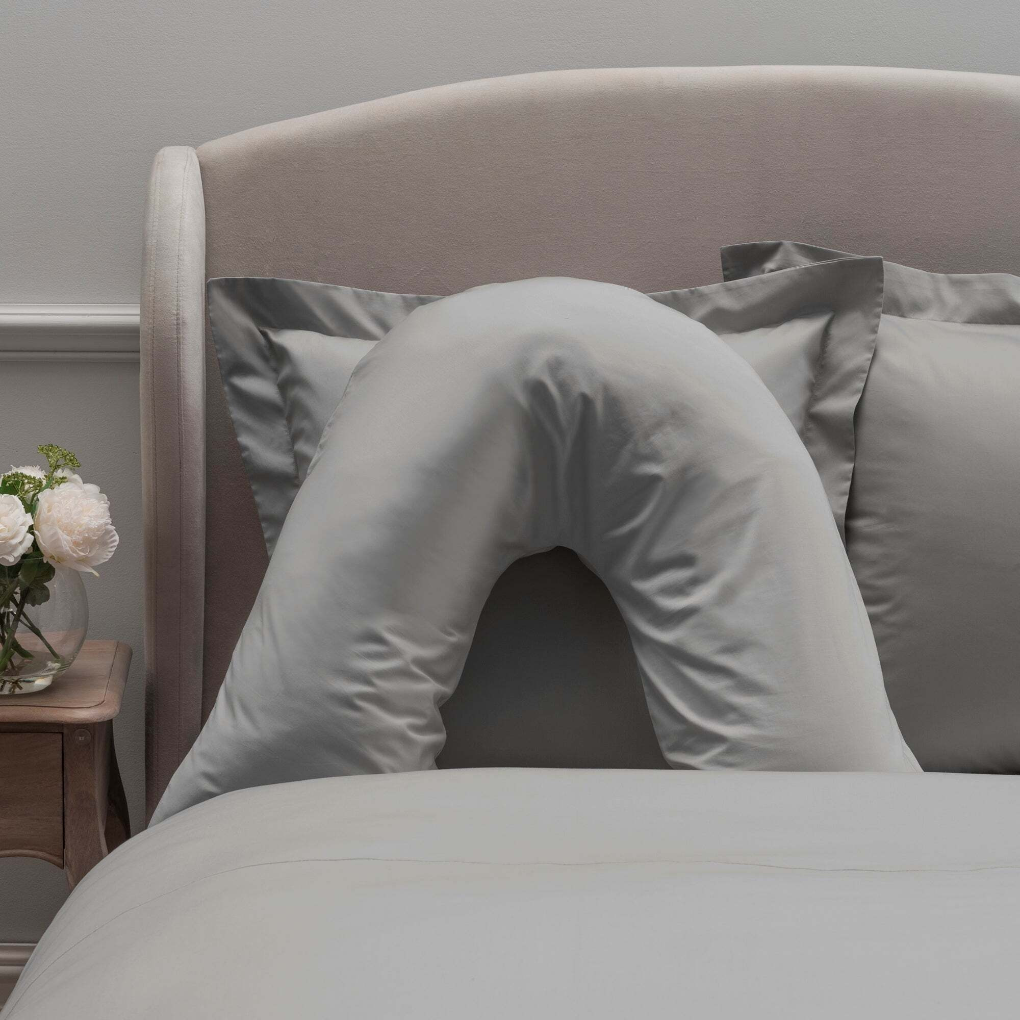 Dorma 300 Thread Count 100% Cotton Sateen Plain V-Shaped Pillowcase grey