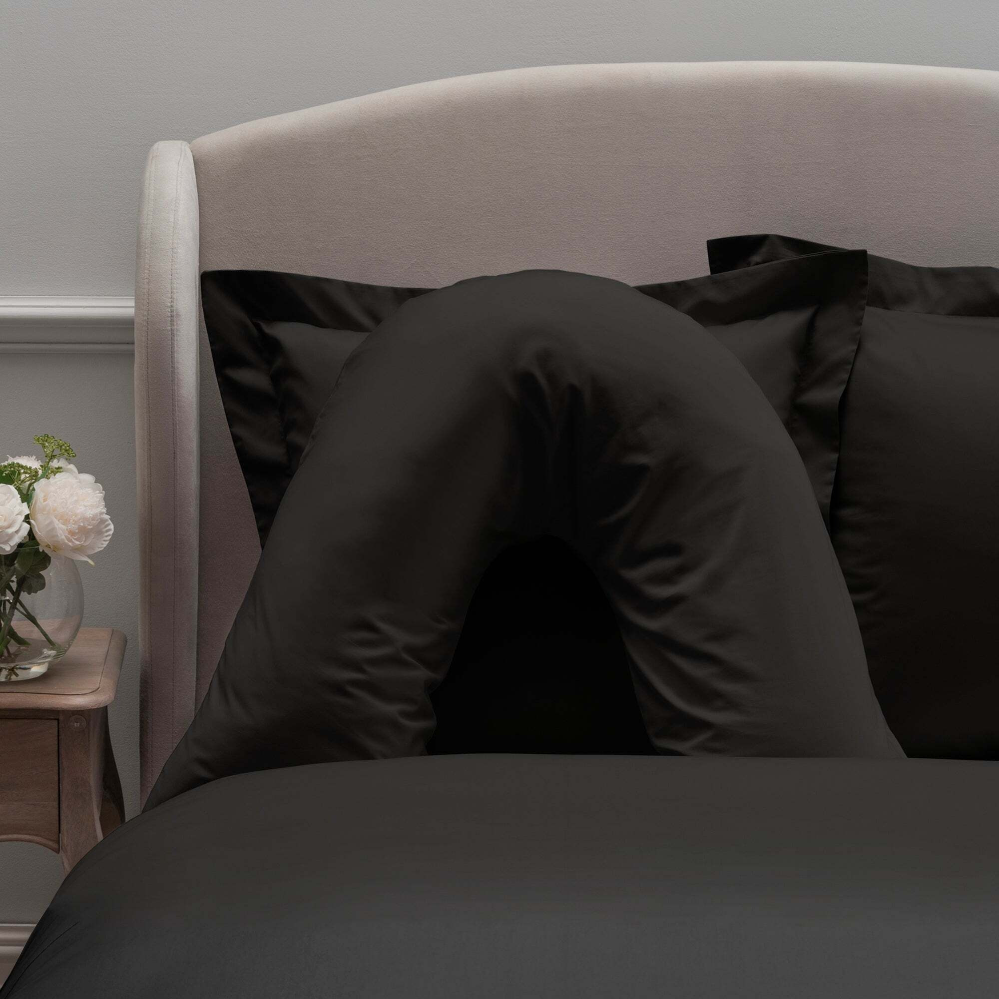 Dorma 300 Thread Count 100% Cotton Sateen Plain V-Shaped Pillowcase Black