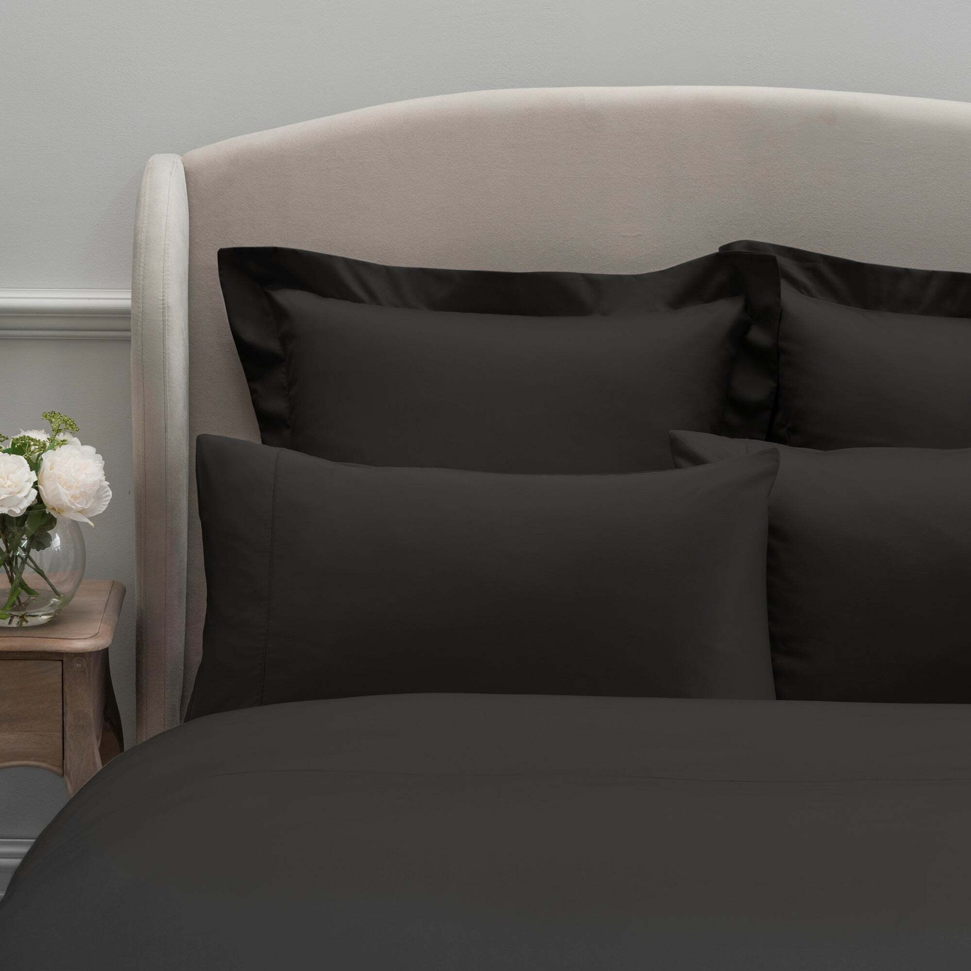 Dorma 300 Thread Count 100% Cotton Sateen Plain Cuffed Pillowcase Black