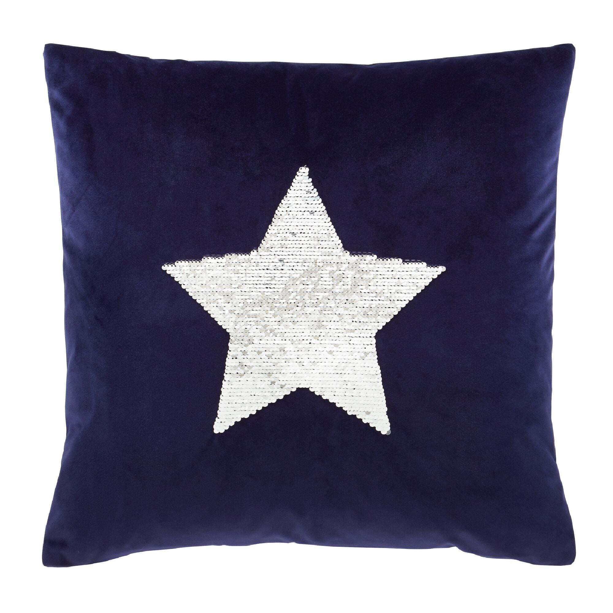 Catherine Lansfield Sequin Star Navy Cushion Grey