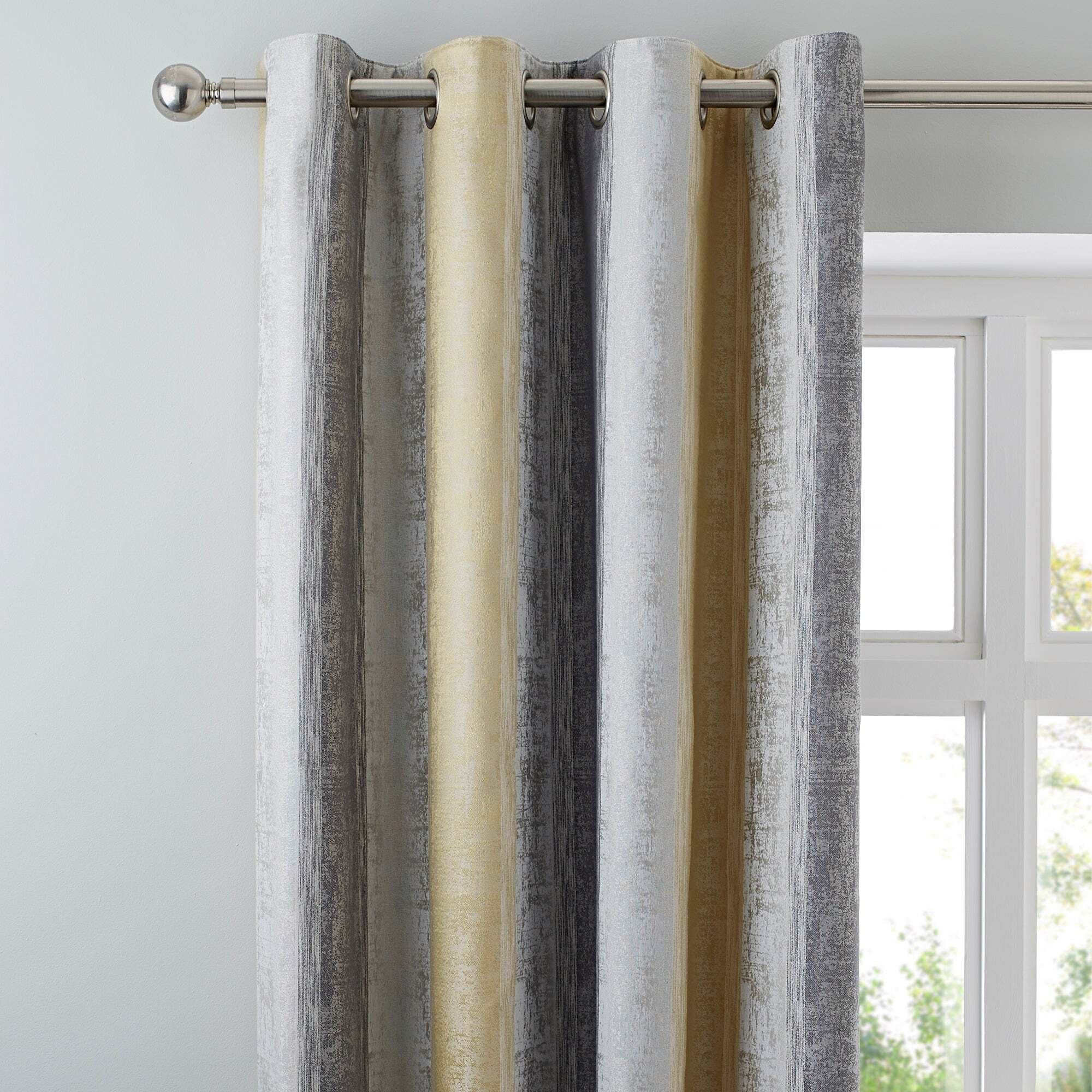 Sadie Stripe Ochre Eyelet Curtains Yellow/Grey