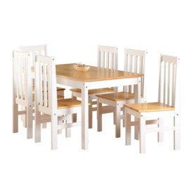 Ludlow Rectangular Dining Table with 6 Chairs, White Pine White