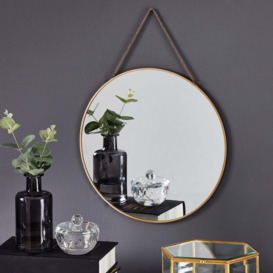 Round Hanging Chain Wall Mirror, Gold Effect Effect 29.5cm Gold Effect