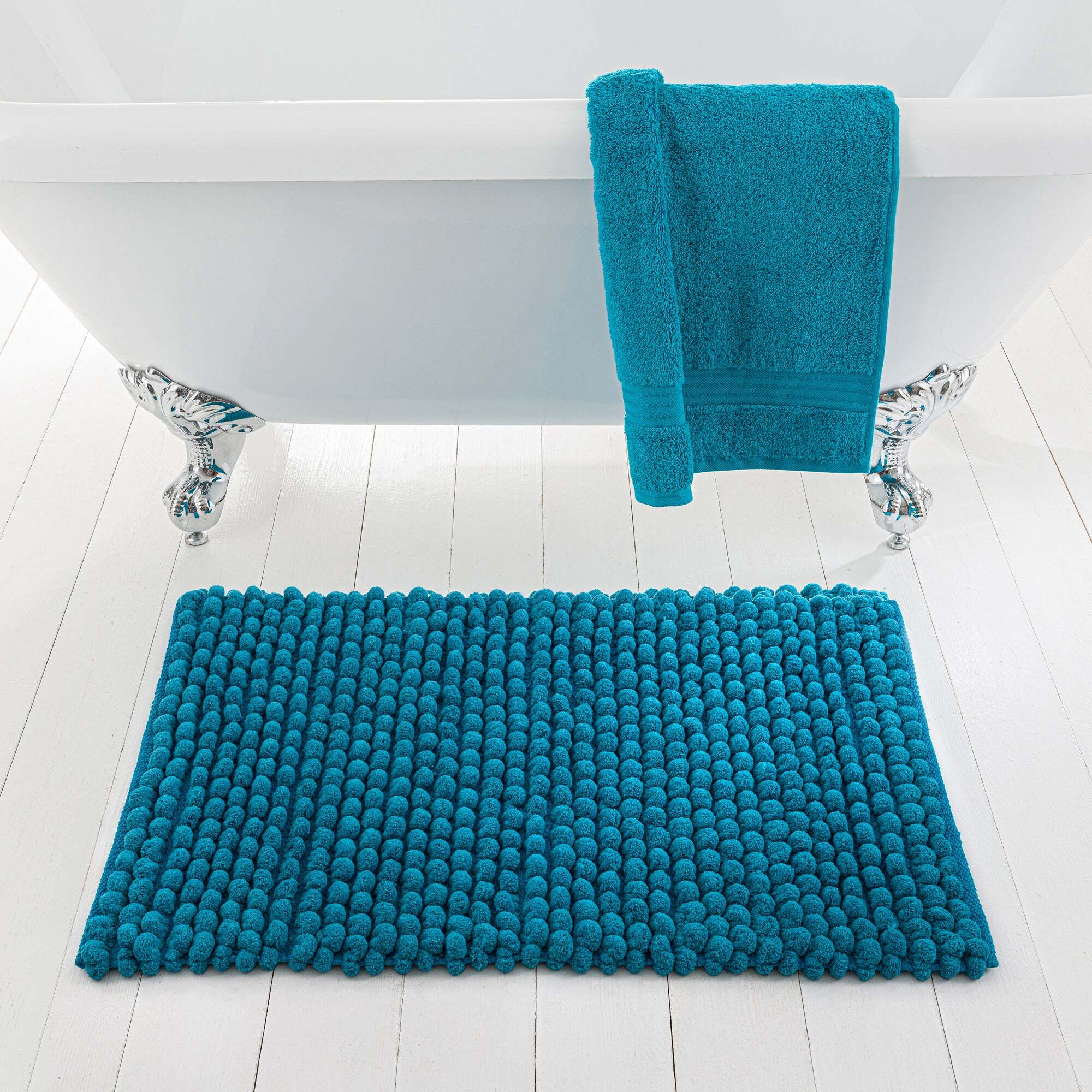 Pebble Teal Bath Mat Blue by Dunelm - Main Image