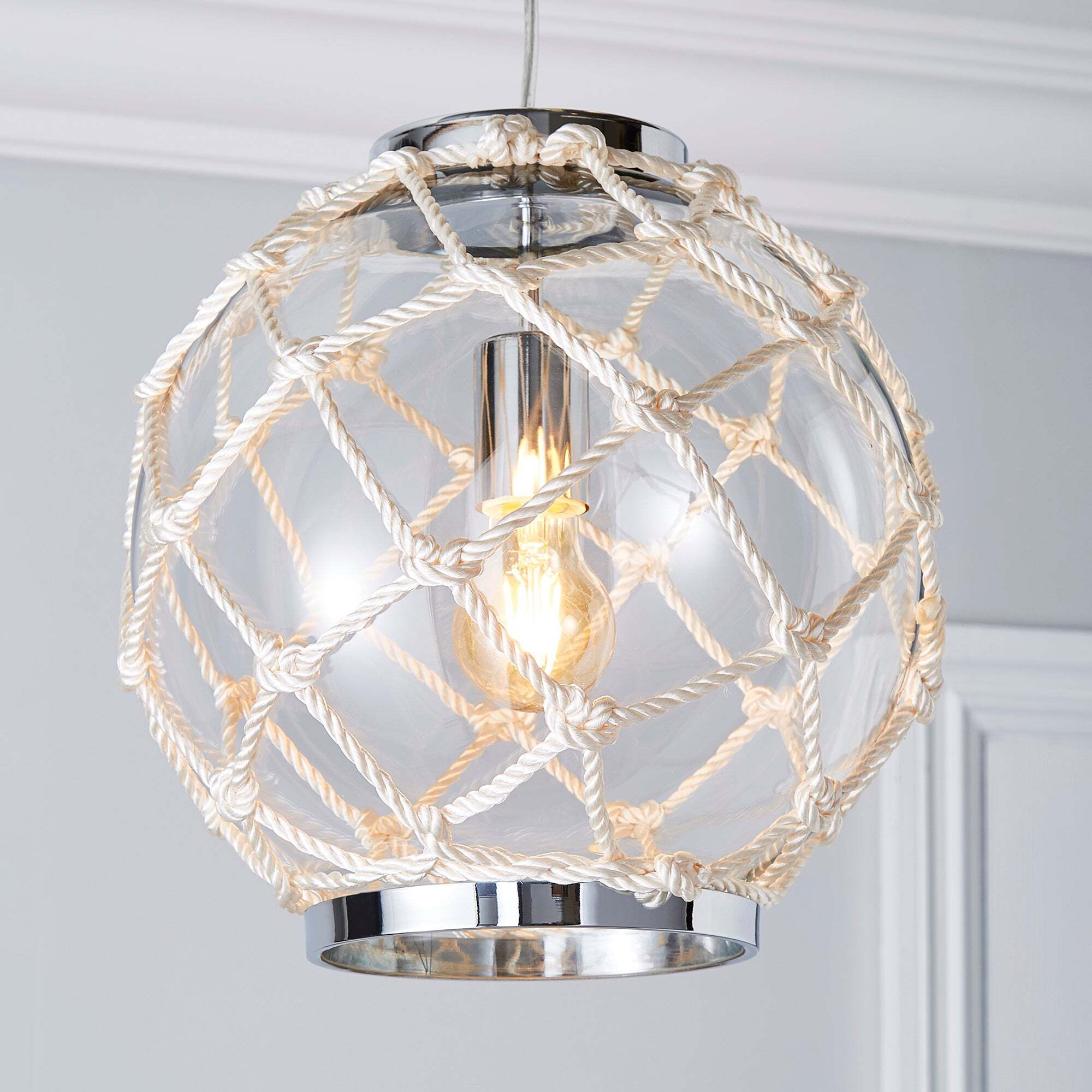 Leah 1 Light Pendant Rope Glass Ceiling Fitting Clear
