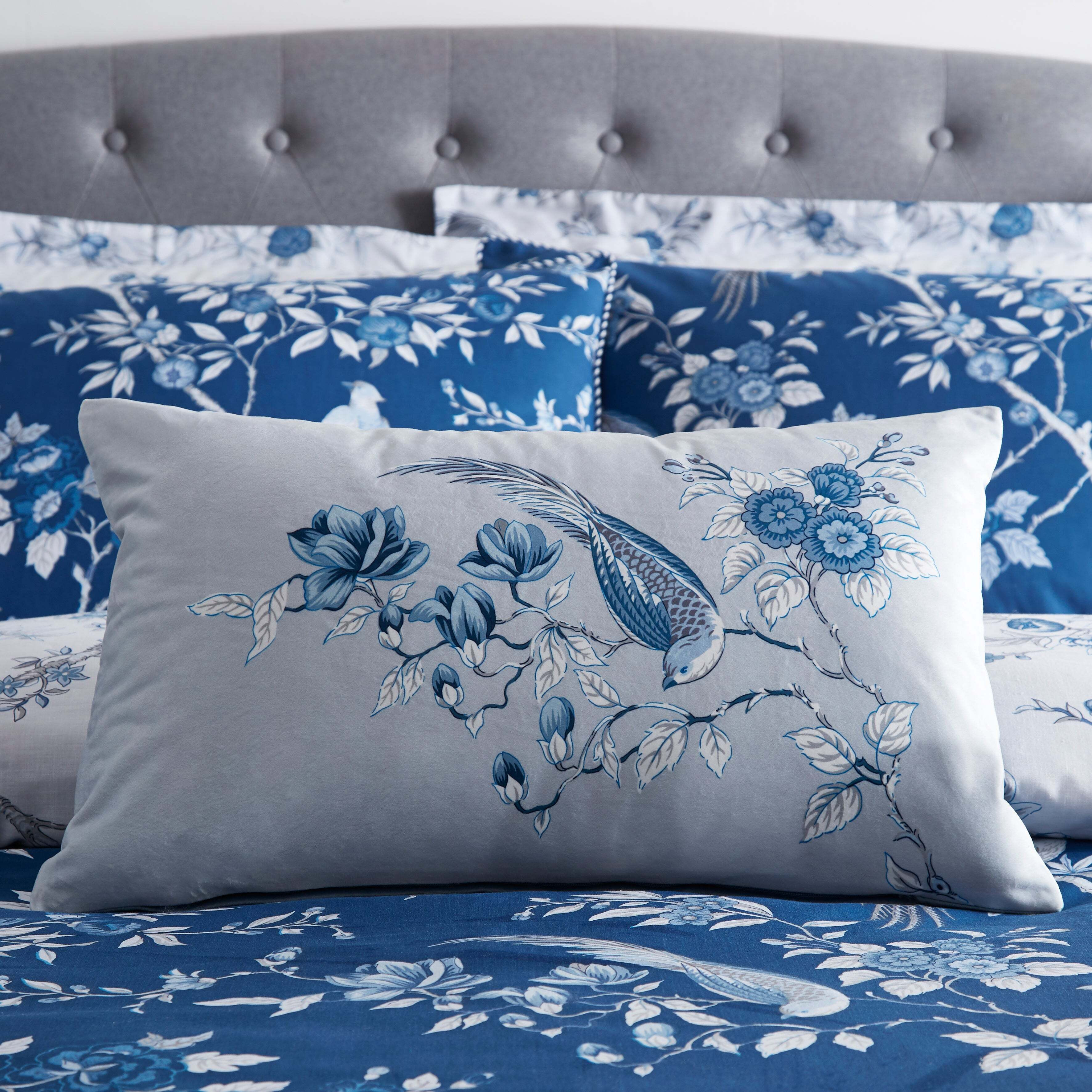 Oriental Bird Blue Boudoir Cushion Blue