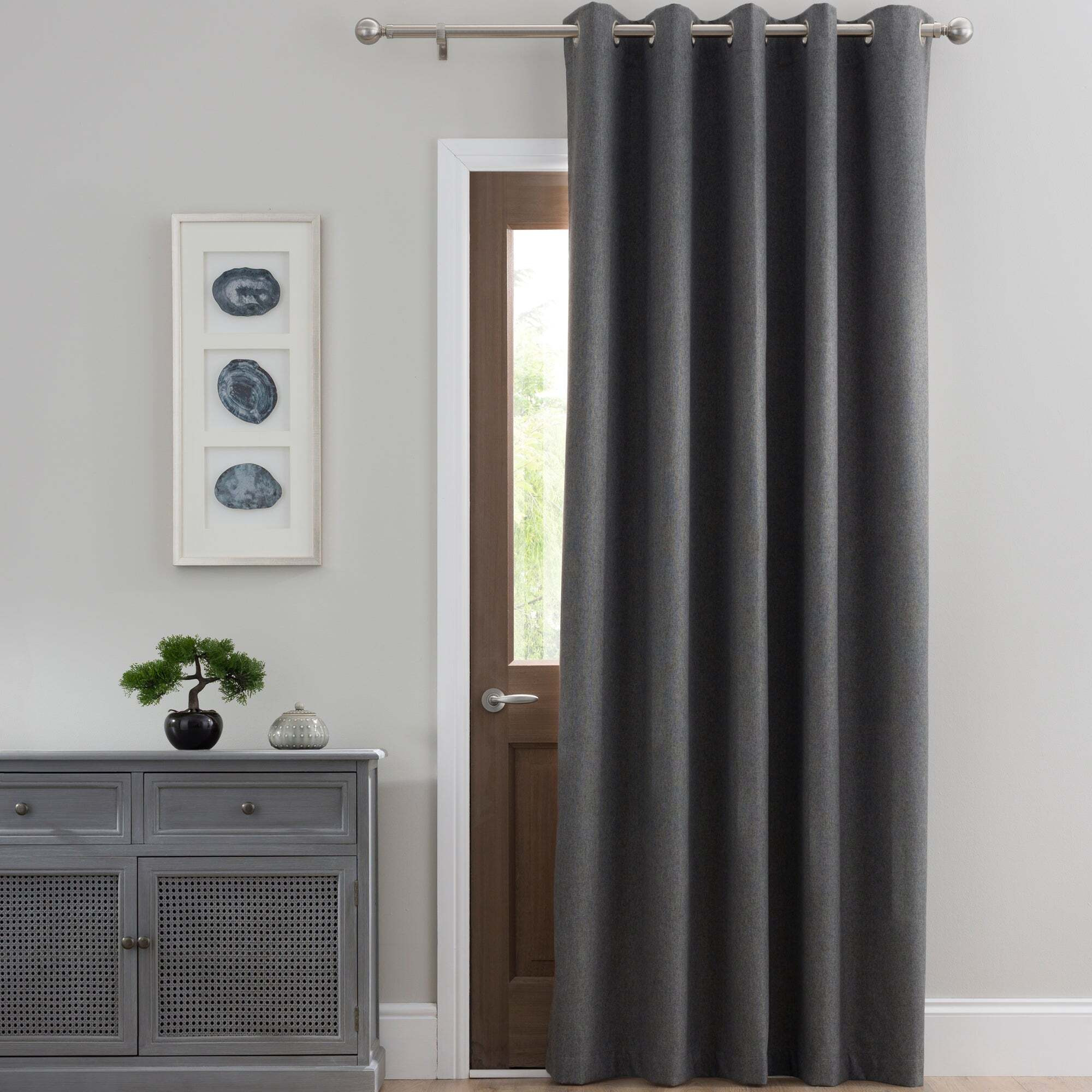 Luna Brushed Charcoal Blackout Eyelet Door Curtain Charcoal by