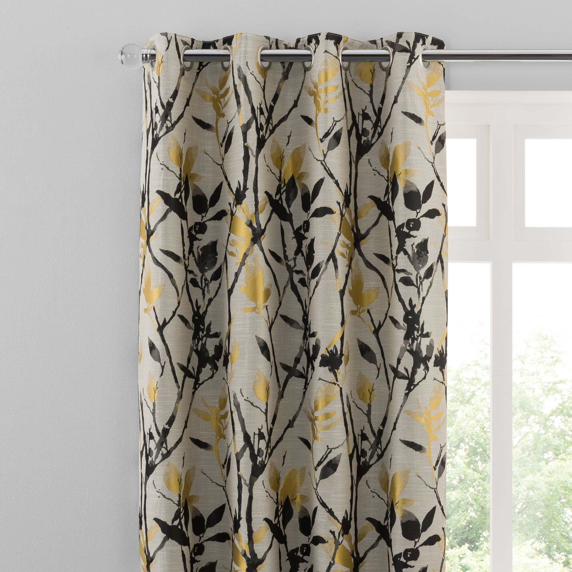 Zen Gold Jacquard Eyelet Curtains Gold, Black and Beige