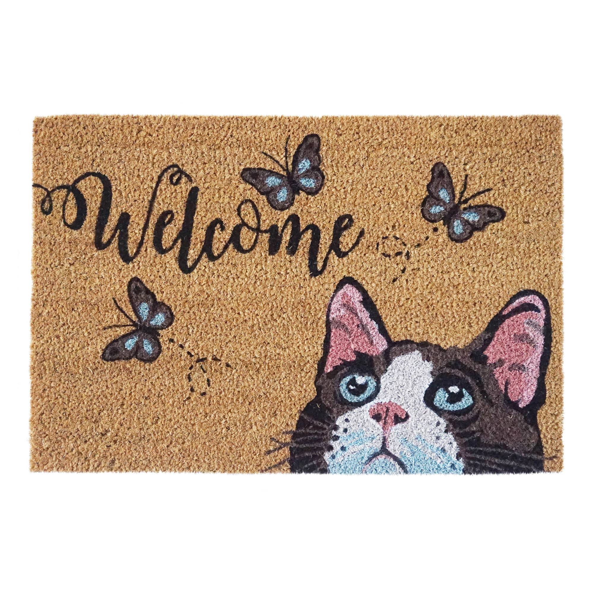 Cat Butterfly Doormat Brown