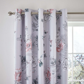 Heavenly Hummingbird Grey Blackout Eyelet Curtains Grey, Blue and Pink