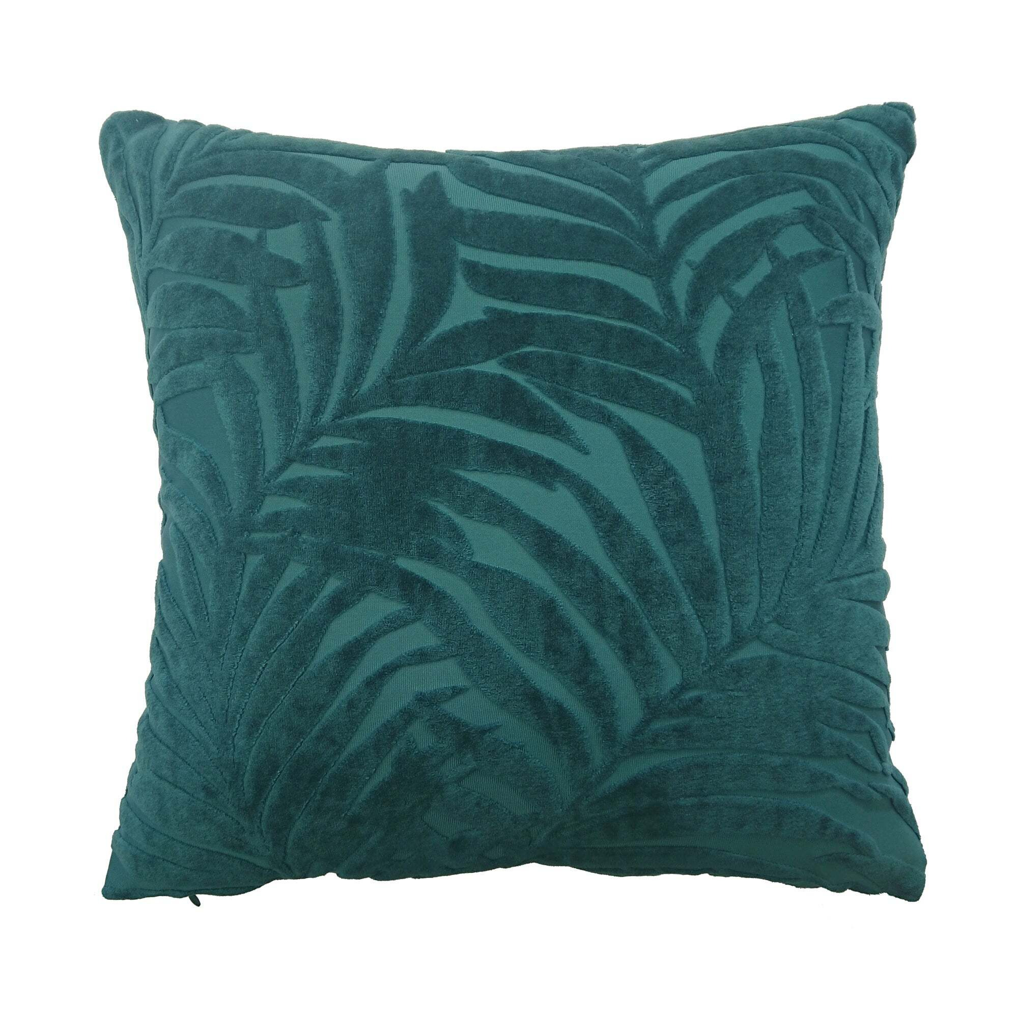 Palm Leaf Teal Cut Velvet Cushion Teal Blue