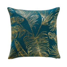 Tropical Leaf Teal Cushion Cover Teal (Blue)