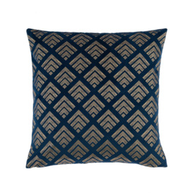 Velvet Geo Foil Navy Cushion Cover Navy Blue and Brown