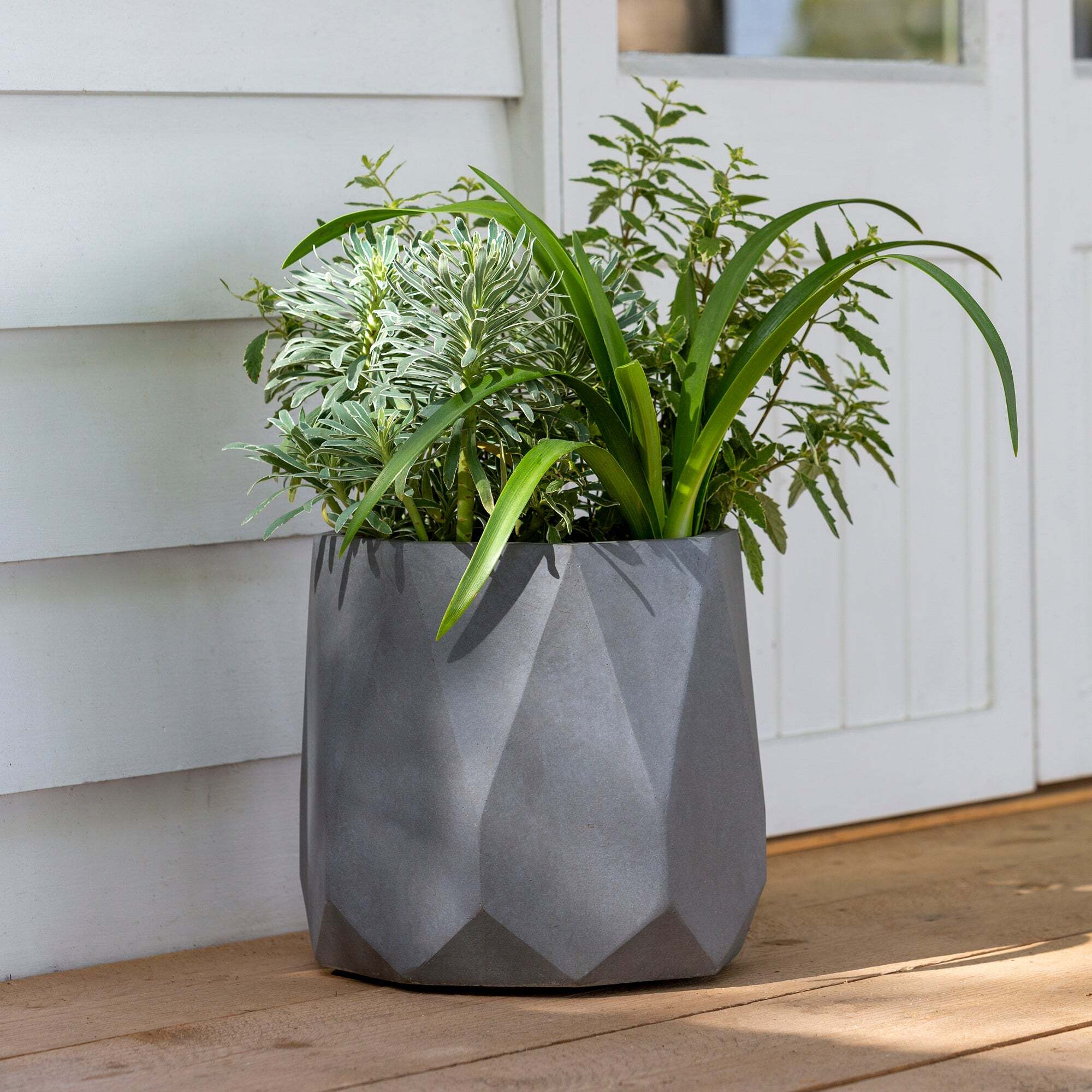 Fibre Clay Geometric Grey Planter Grey