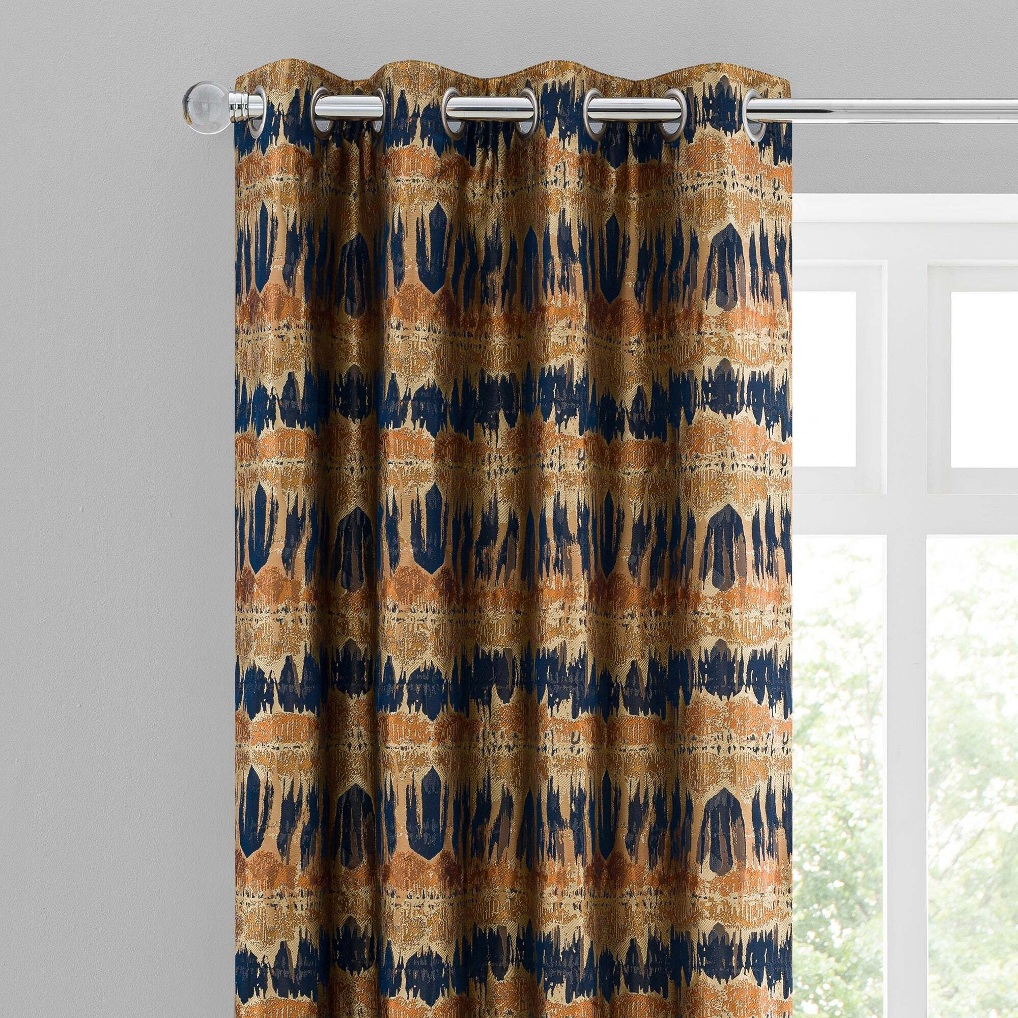 Budapest Midnight Spice Jacquard Eyelet Curtains Brown and Blue