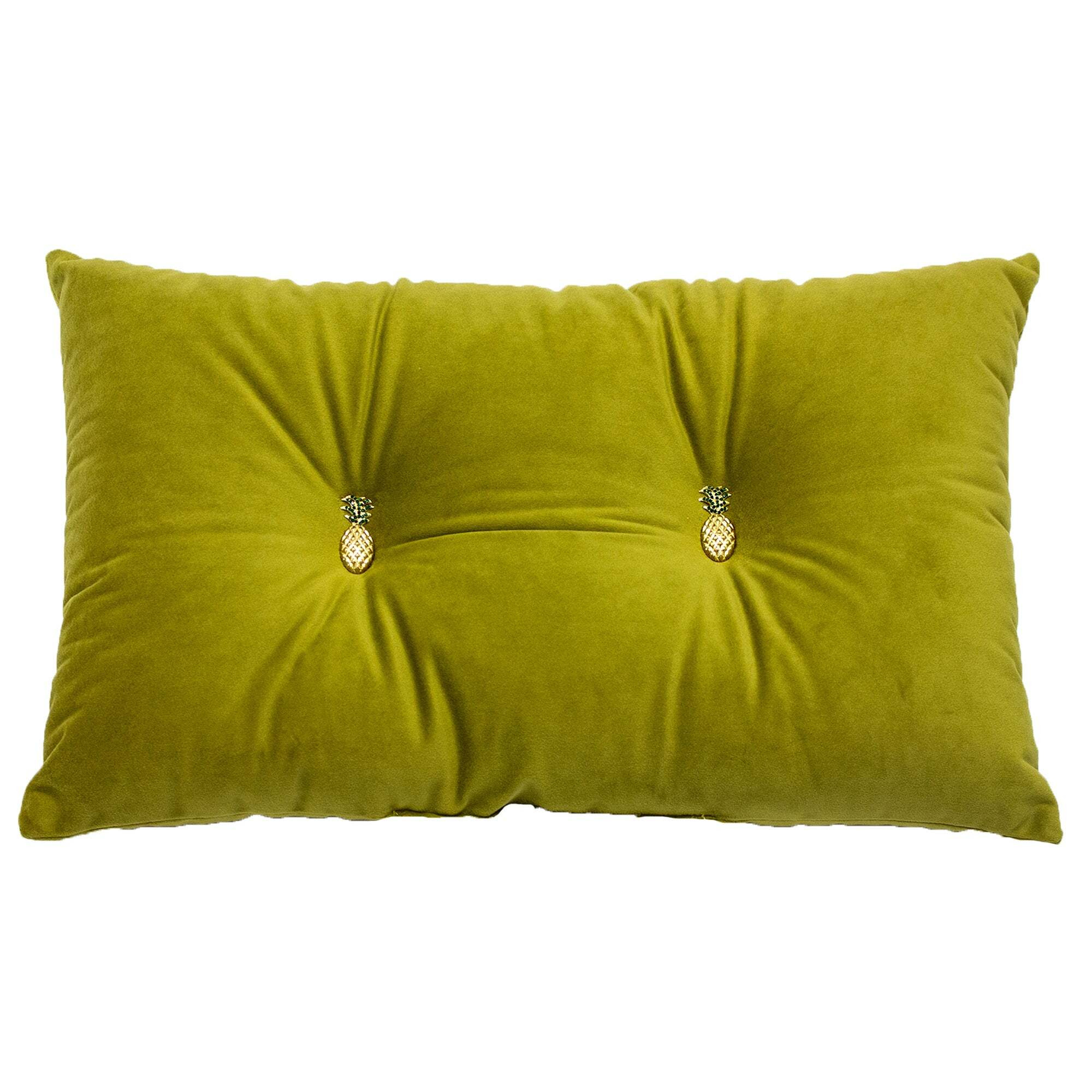 Olive Pineapple Velour Cushion Olive (Green)