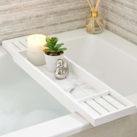 Marble Effect Bamboo Bath Rack White