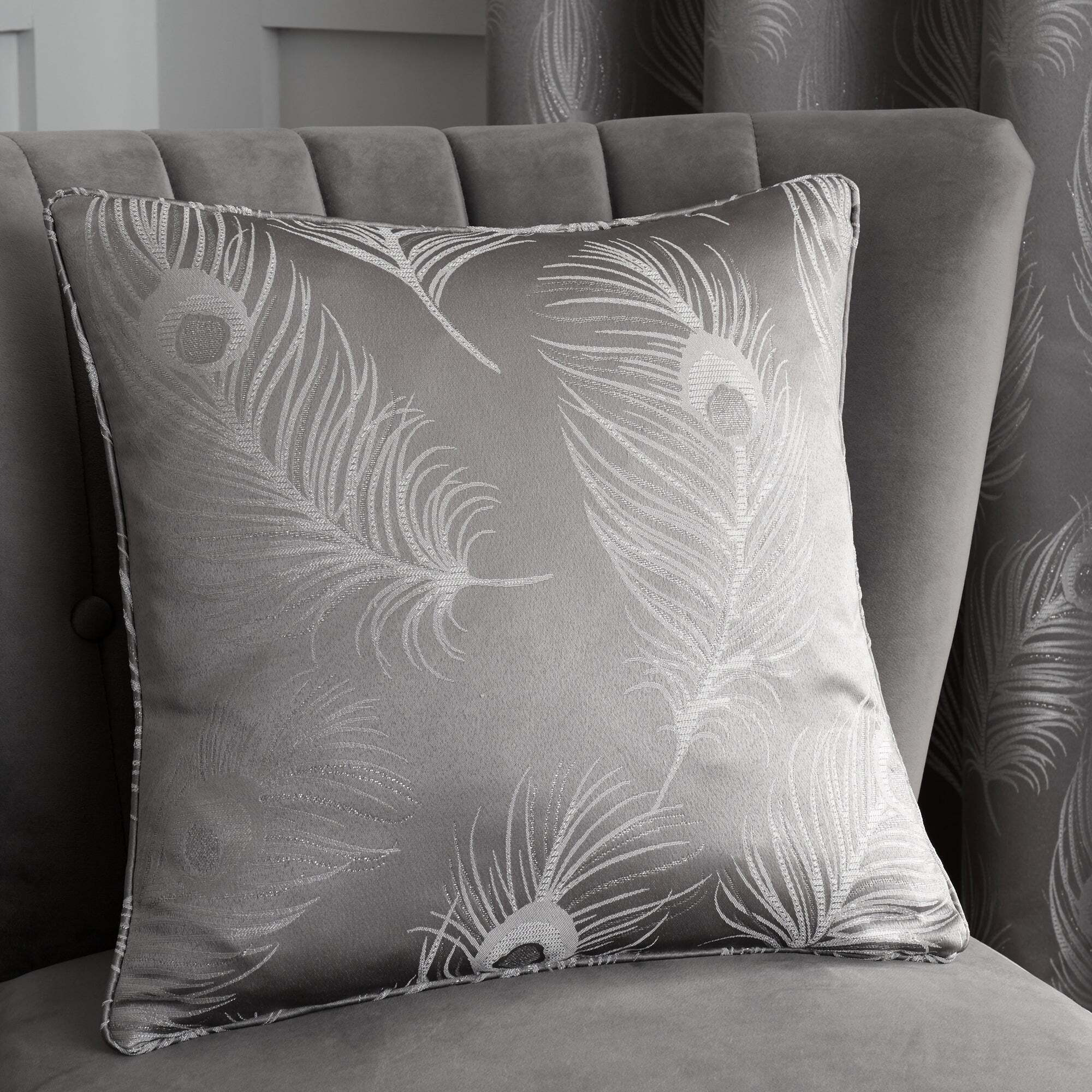 Feather Silver Jacquard Cushion Silver