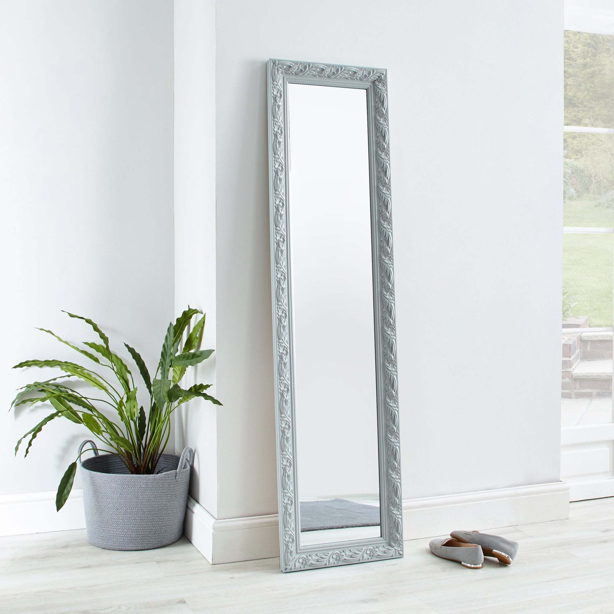 Decorative Leaner Mirror, Grey 166x45cm Grey
