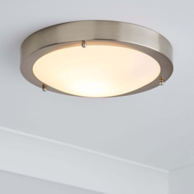 Pluto 1 Light Frosted Glass Flush Ceiling Fitting Silver