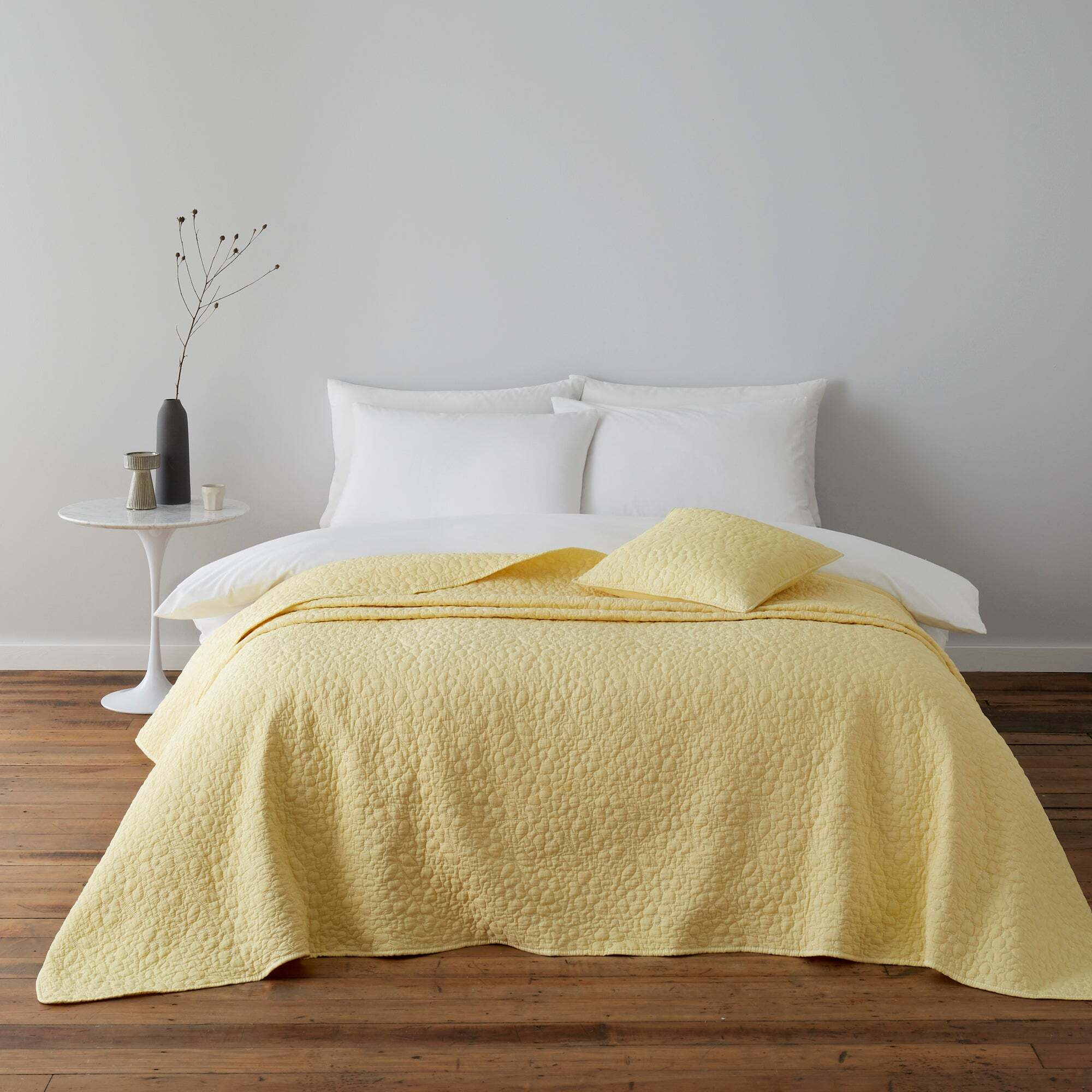 Bloom Floral Yellow Square Quilted Cushion Yellow