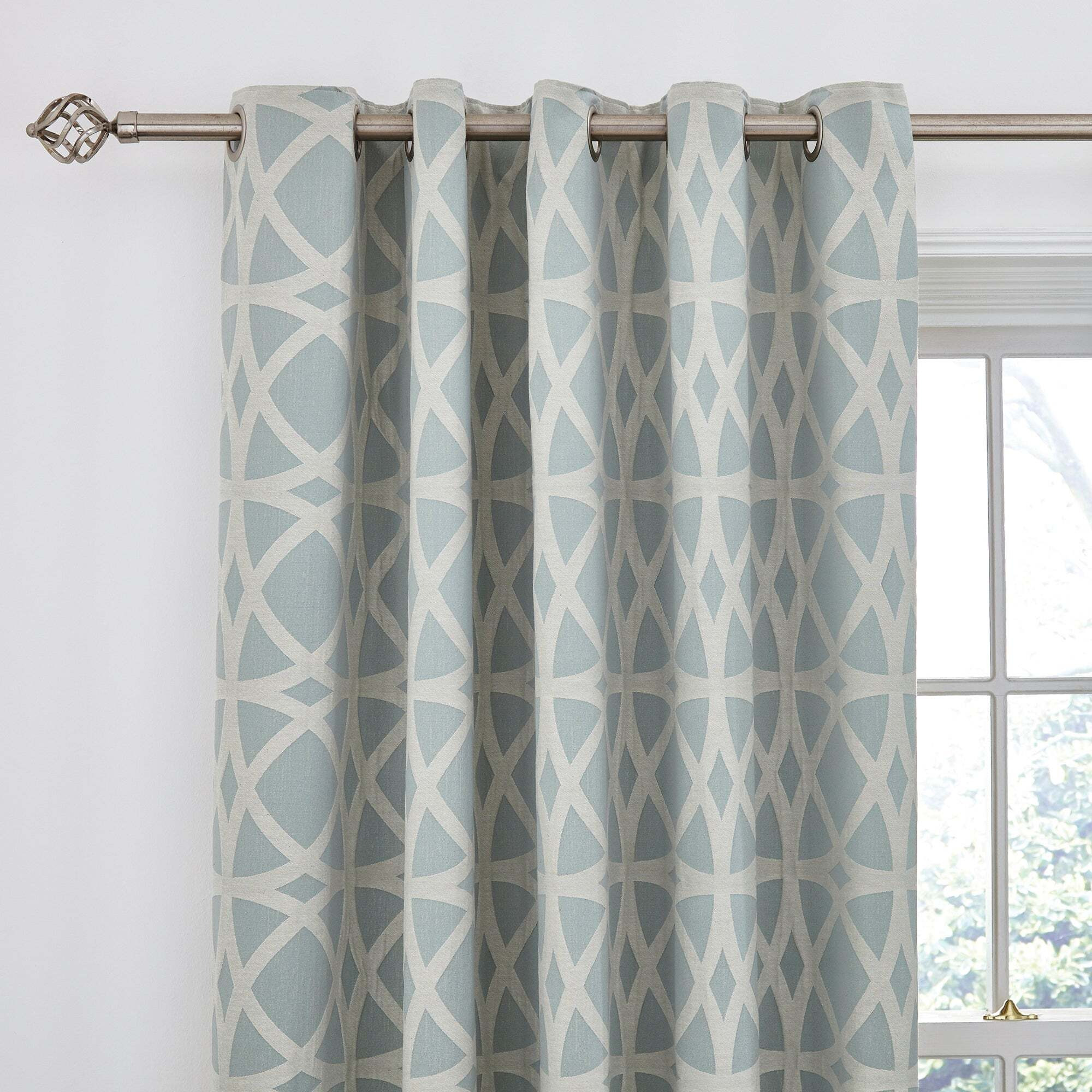 York Jacquard Duck Egg Eyelet Curtains Blue and Cream