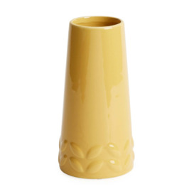 Ochre Leaf Pattern Ceramic Tapered Vase Yellow