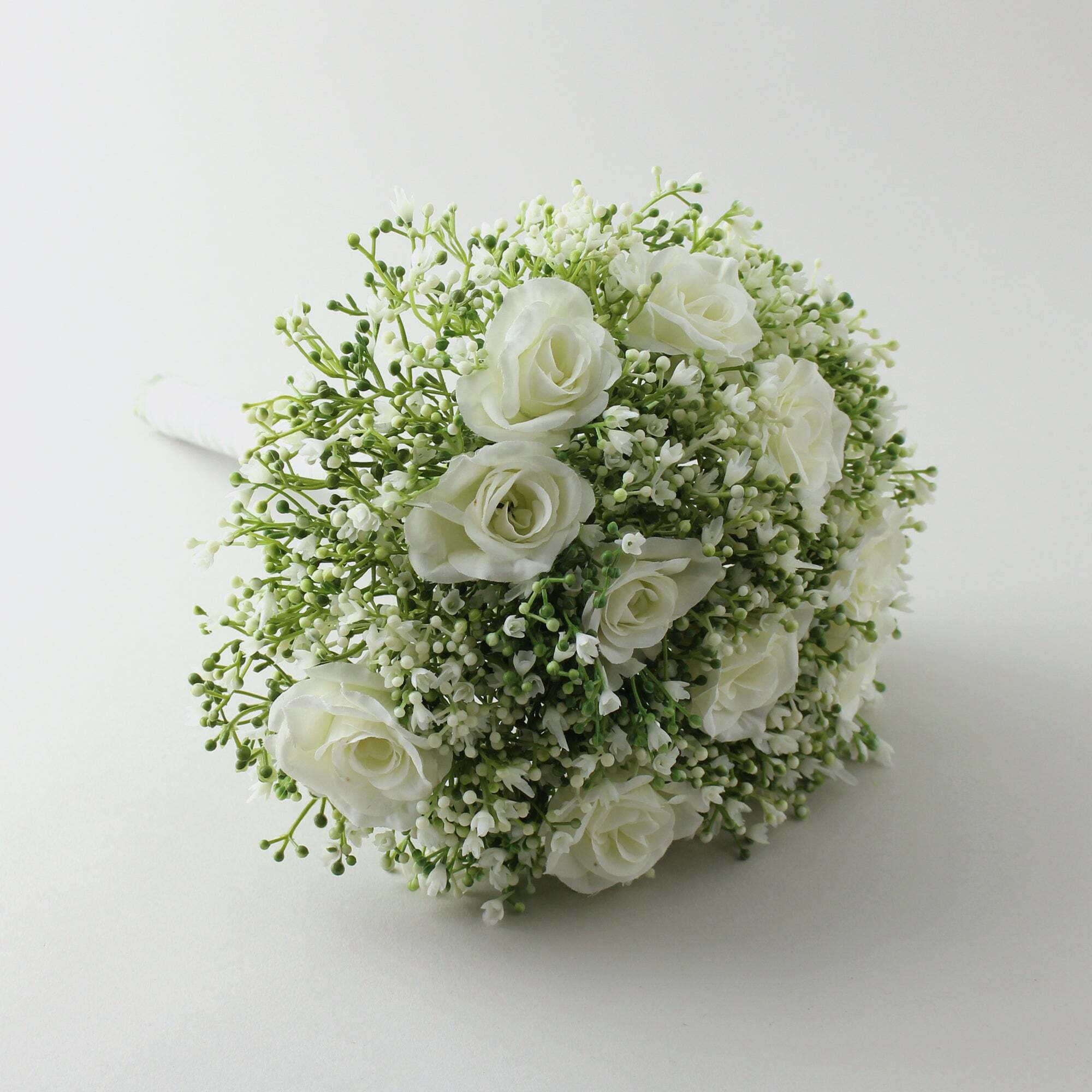 Artificial Rose and Gypsophila Cream Bouquet 32cm Green