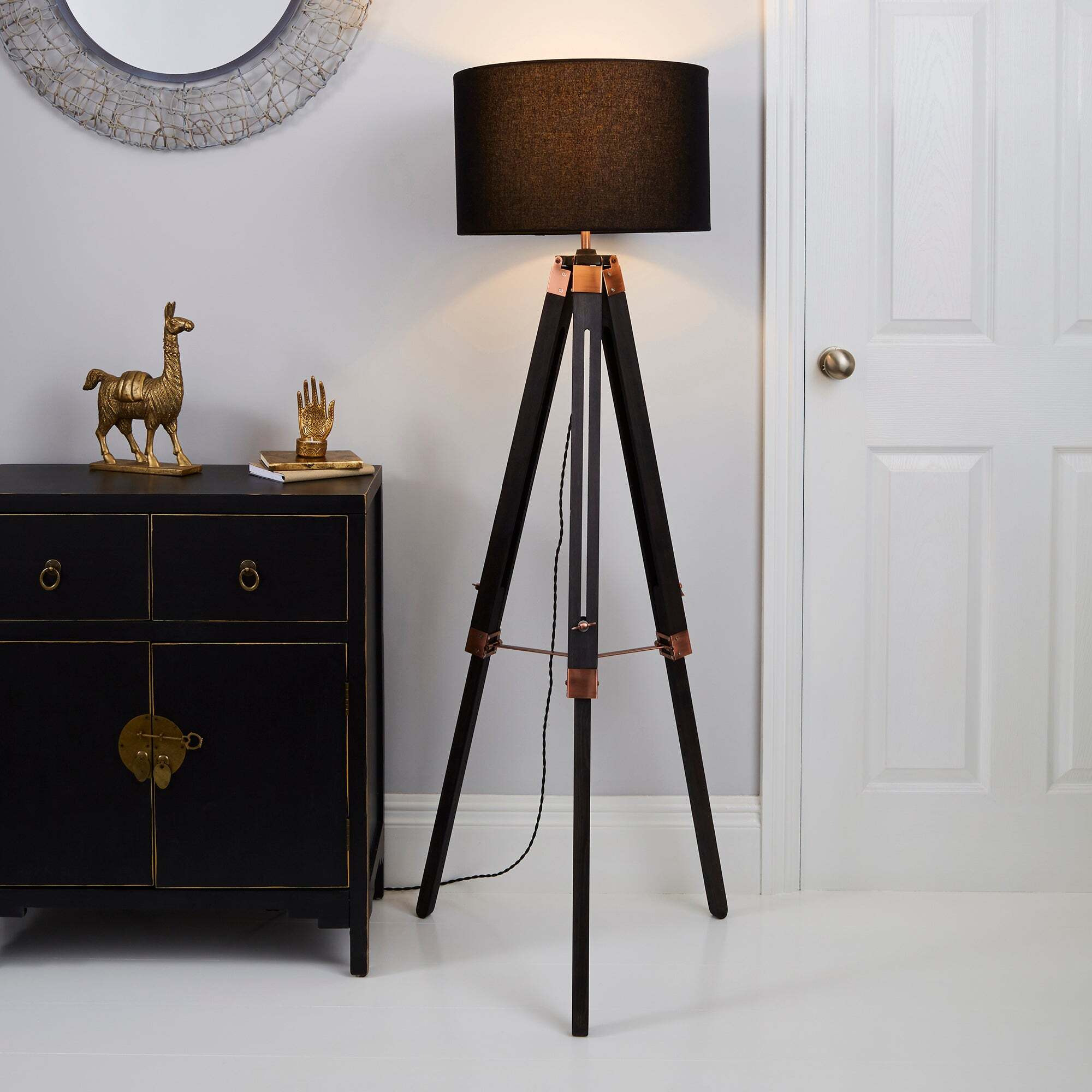 Trio Tripod Black and Copper Floor Lamp Black