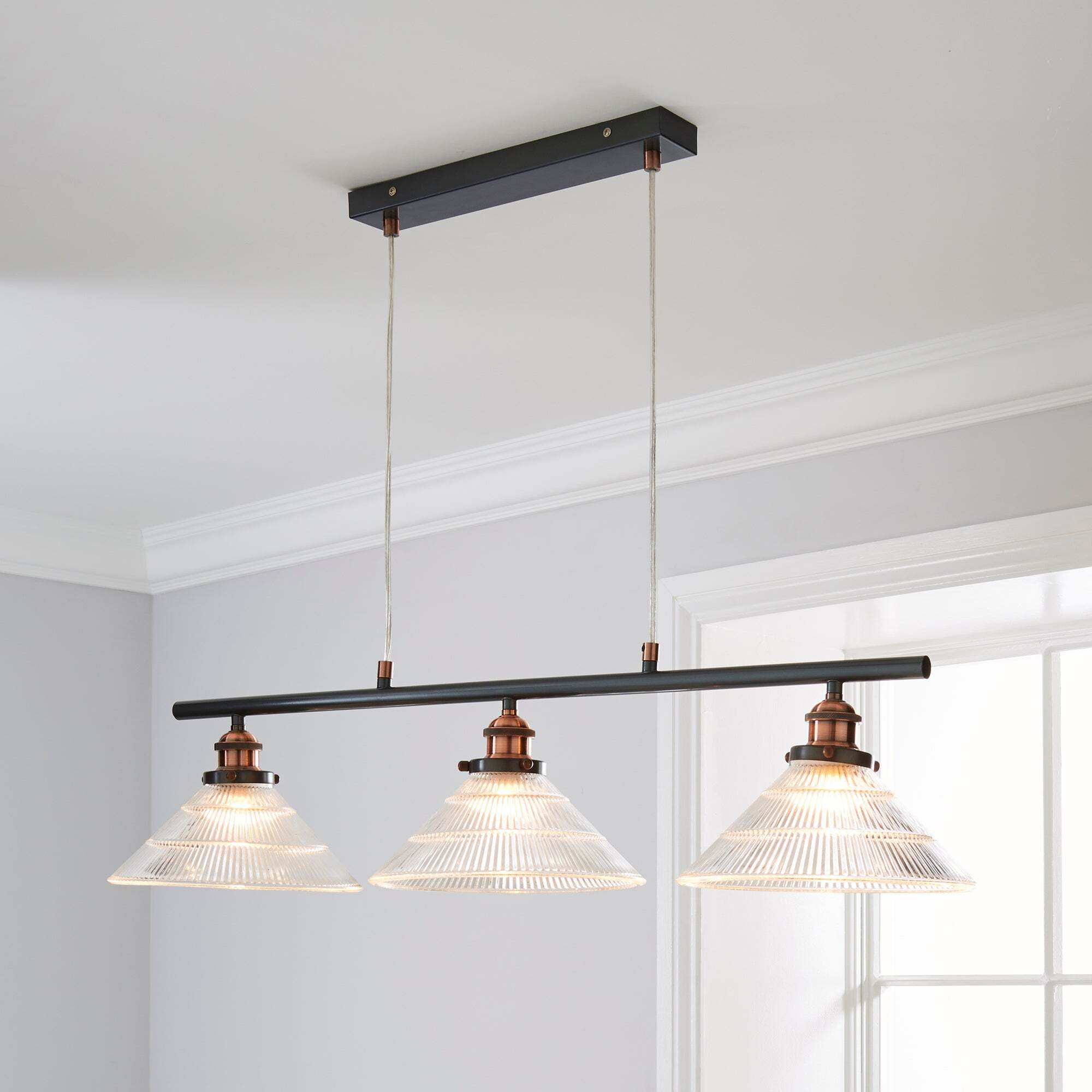 Logan 3 Light Bar Glass Diner Industrial Ceiling Fitting Clear