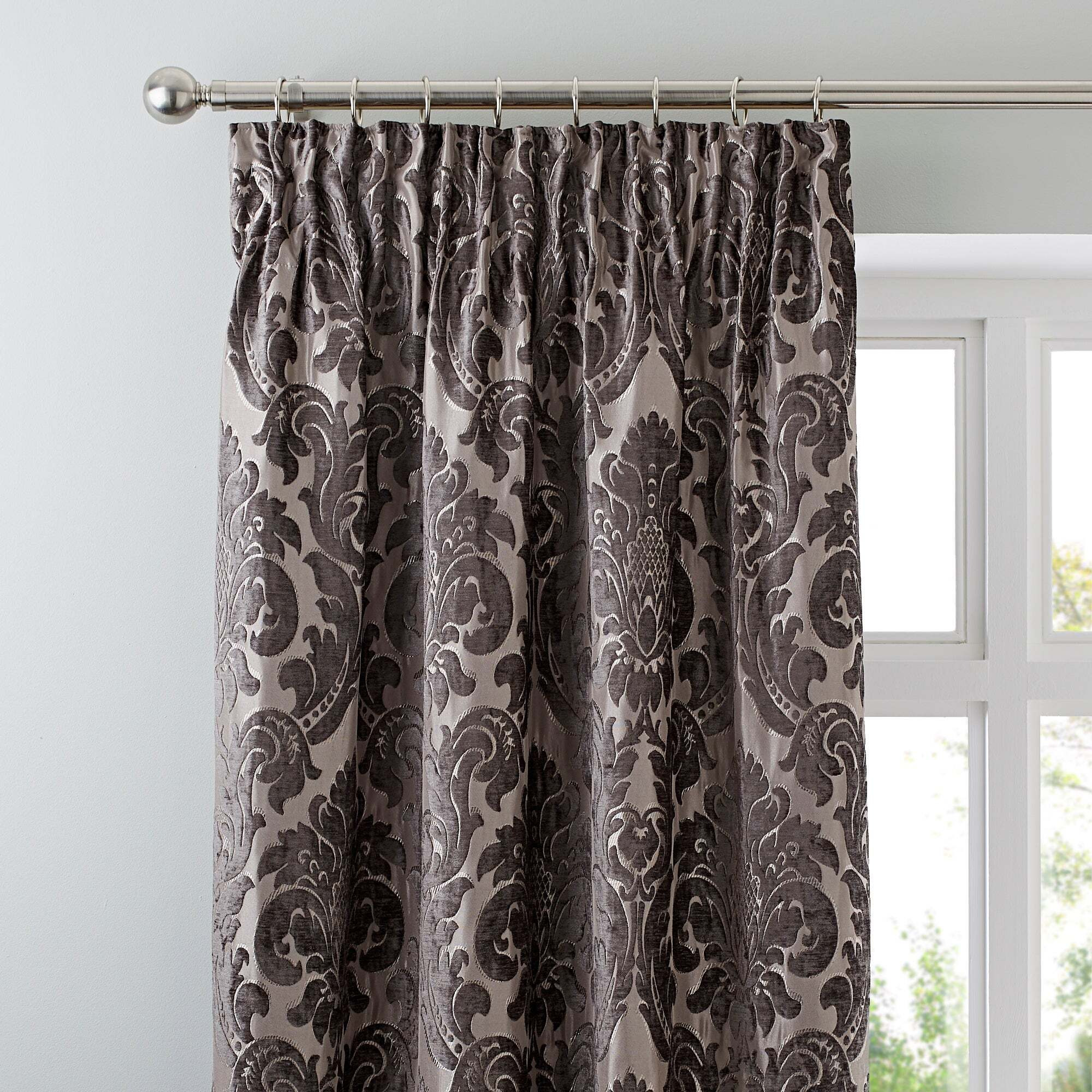 Versailles Charcoal Pencil Pleat Curtains Grey