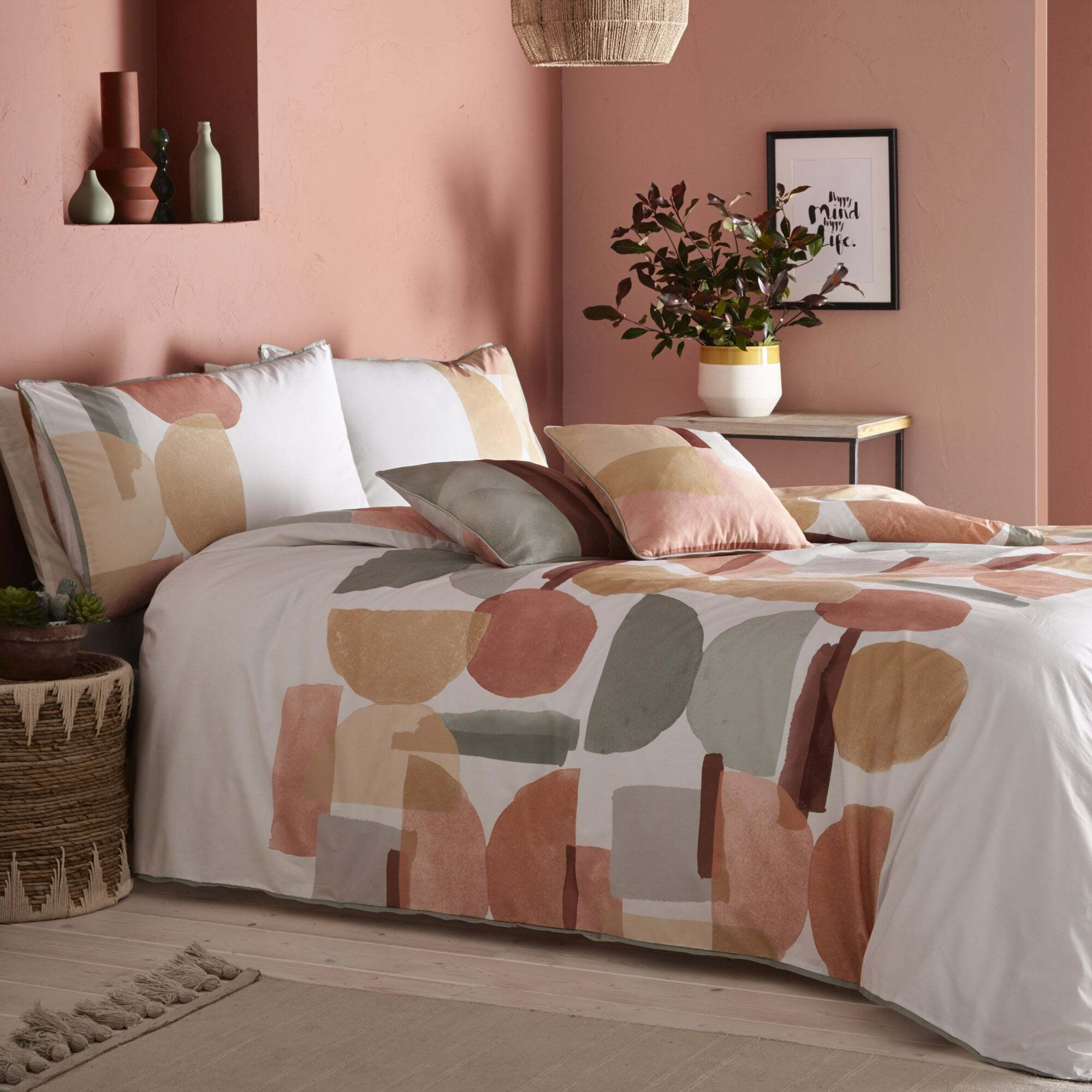 Appletree Duval Geo 100% Cotton Reversible Duvet Cover and Pillowcase Set Pink