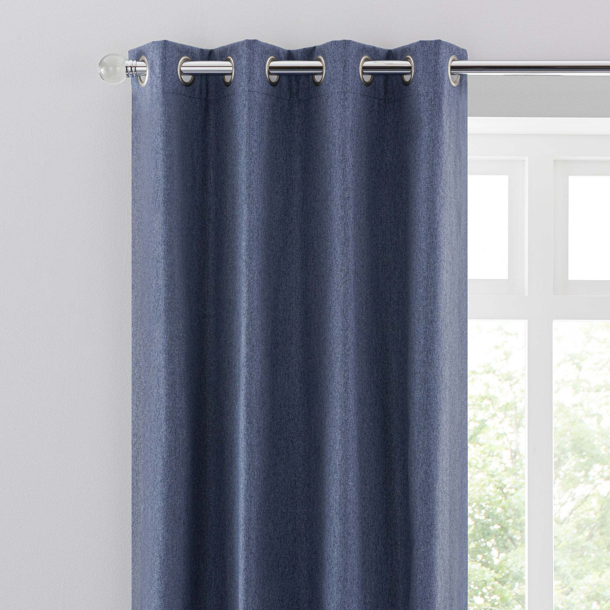 Luna Brushed Denim Blue Blackout Eyelet Curtains Blue