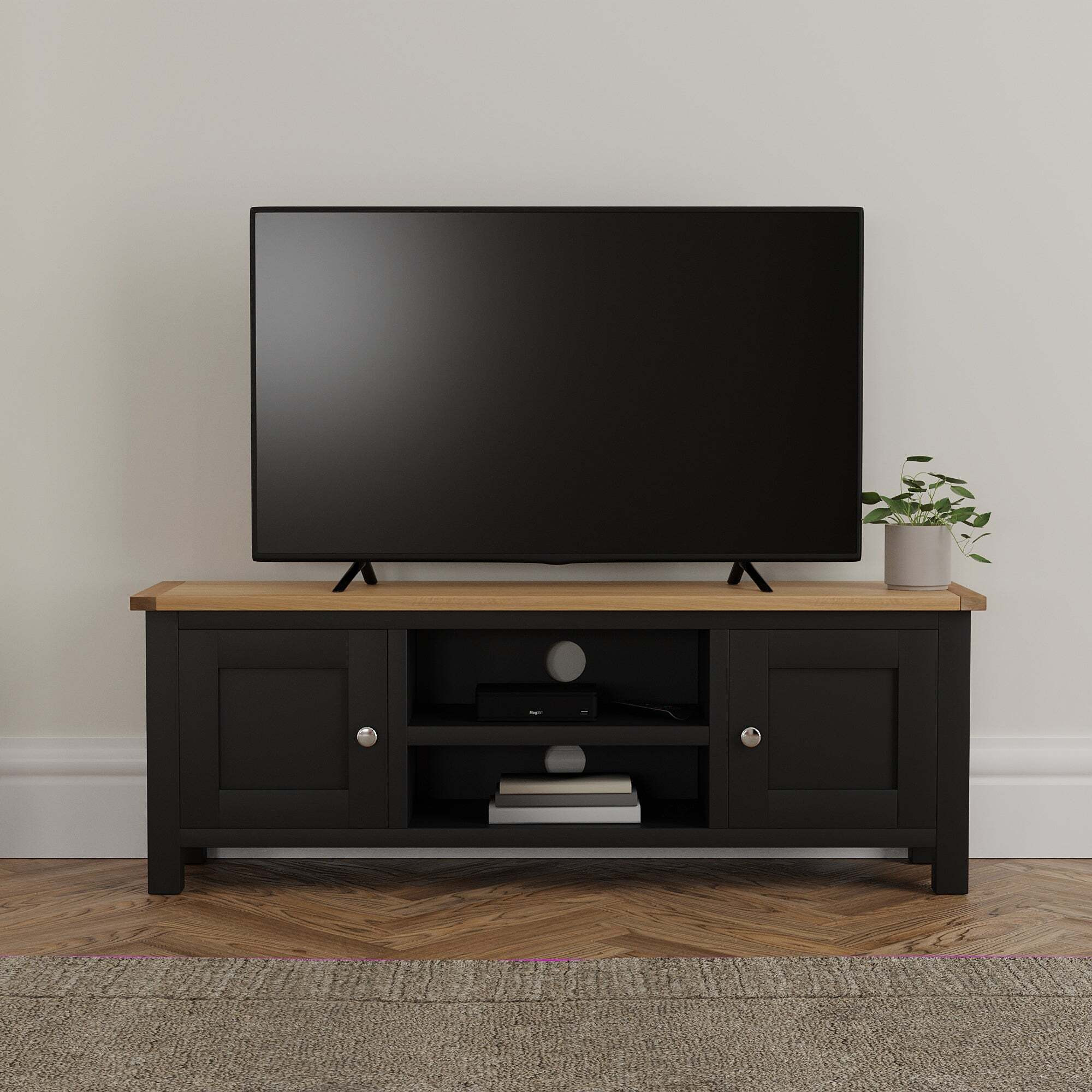 Bromley Black Wide TV Stand Blue and Brown
