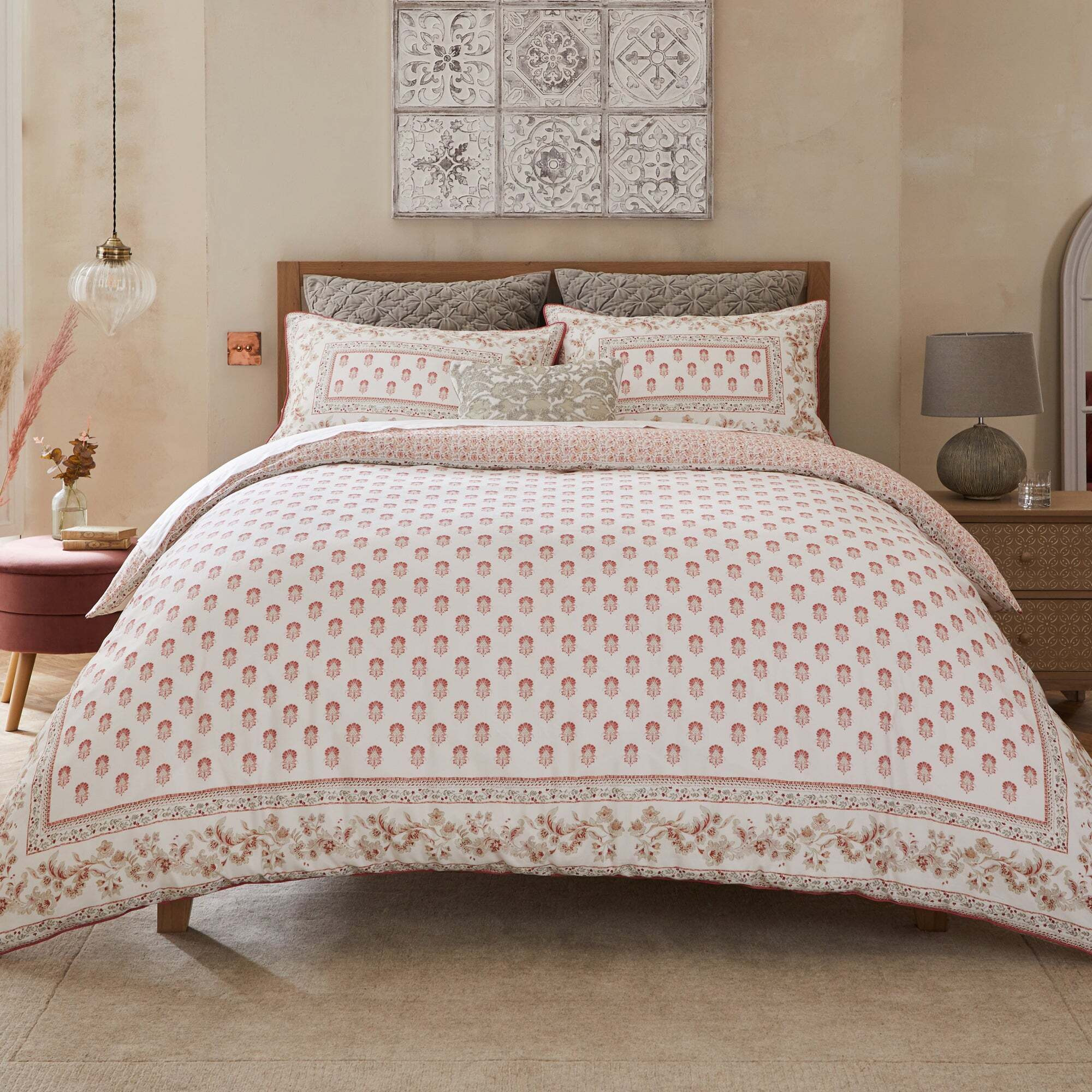 Dorma Shalimar 100% Cotton Pink Duvet Cover Pink and Grey