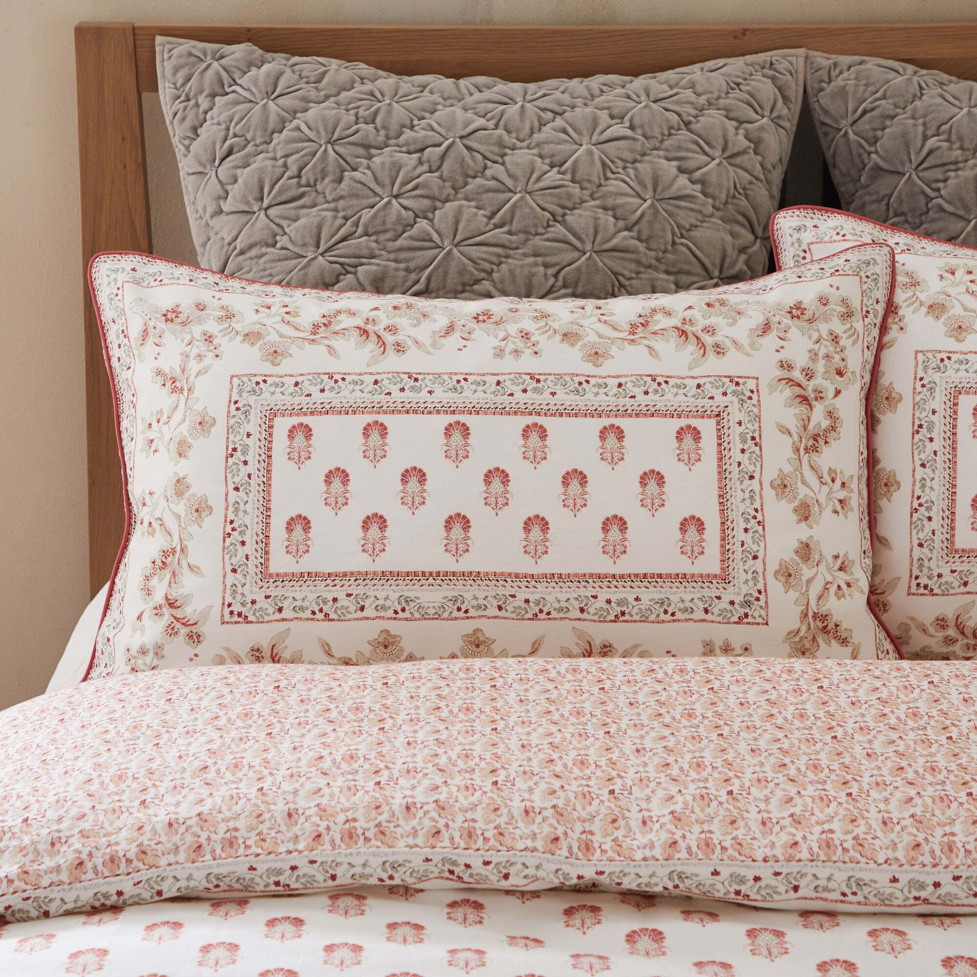 Dorma Shalimar 100% Cotton Pink Standard Pillowcase Pair Pink and Grey