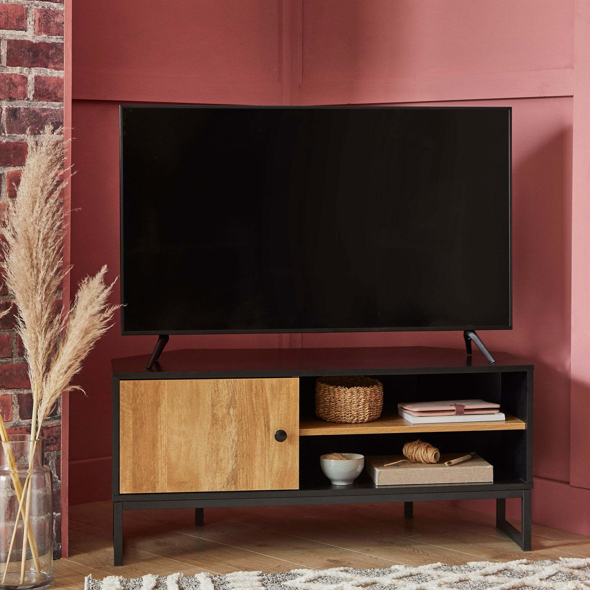 Greenwich Corner TV Stand Black and Brown