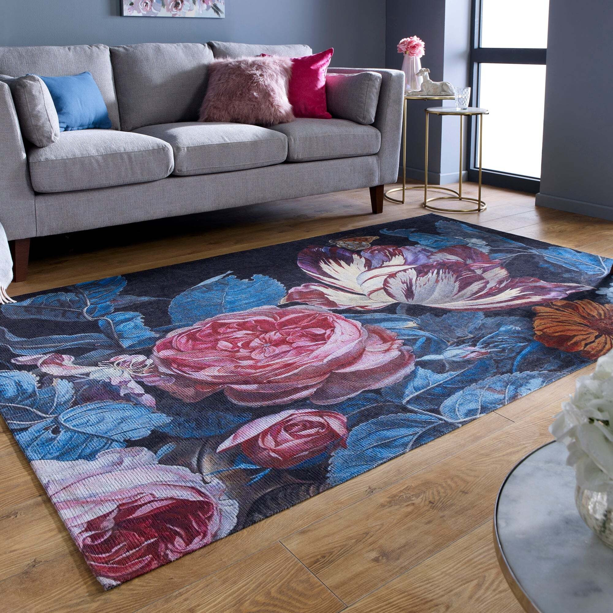 Eloise Floral Rug Blue, Pink and Yellow